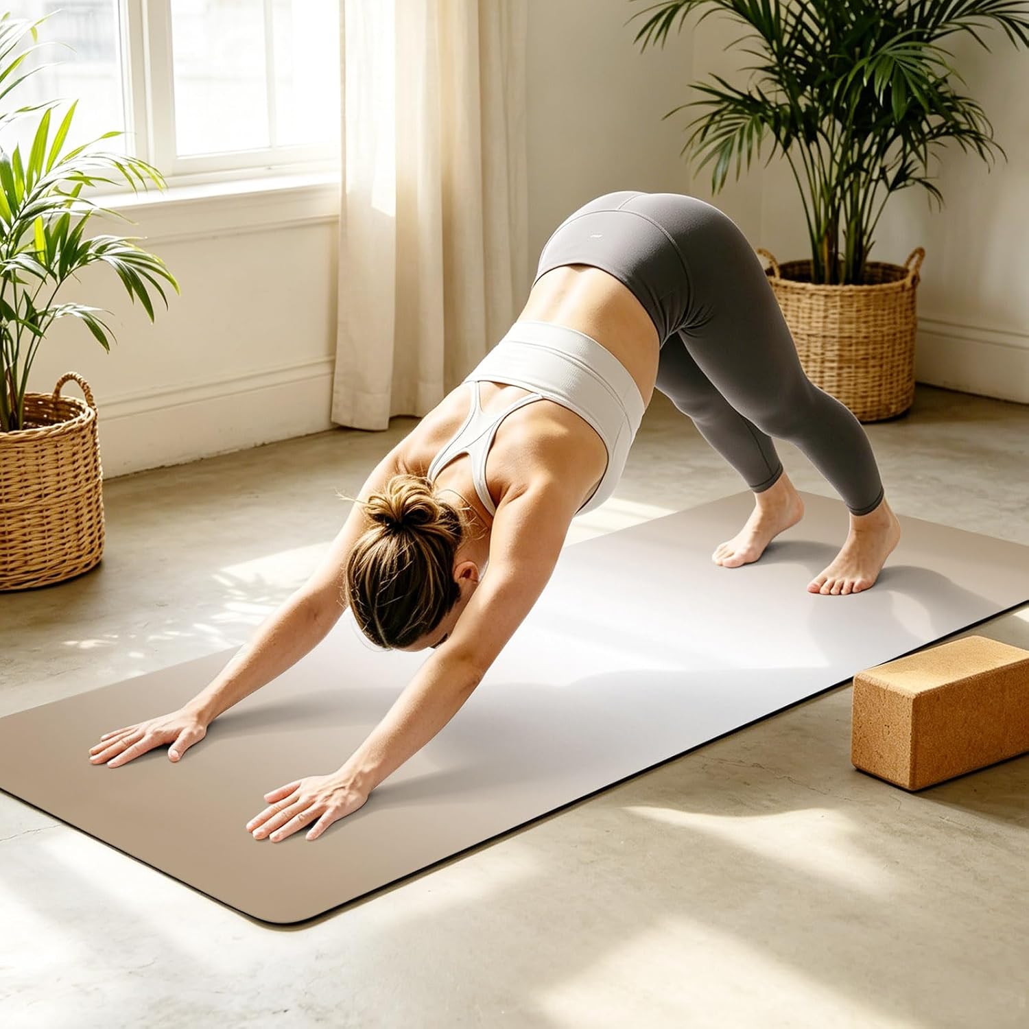 Yoga Mat Yellow Black Block Non Slip Exercise Mat with Carrying Strap and Storage Bag Abstract Art Fitness Mat for Yoga, Pilates, Stretching and Floor Workouts - Image 2