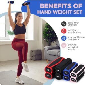 Hollowfly 4 Pair Soft Hand Weights Set for Women Men, 0.5lb 1lb 1.5lb 2lb Soft Dumbbells Walking Weights Small Weight Set Exercise Weights with Hand Strap for Running Workout Physical Aerobics