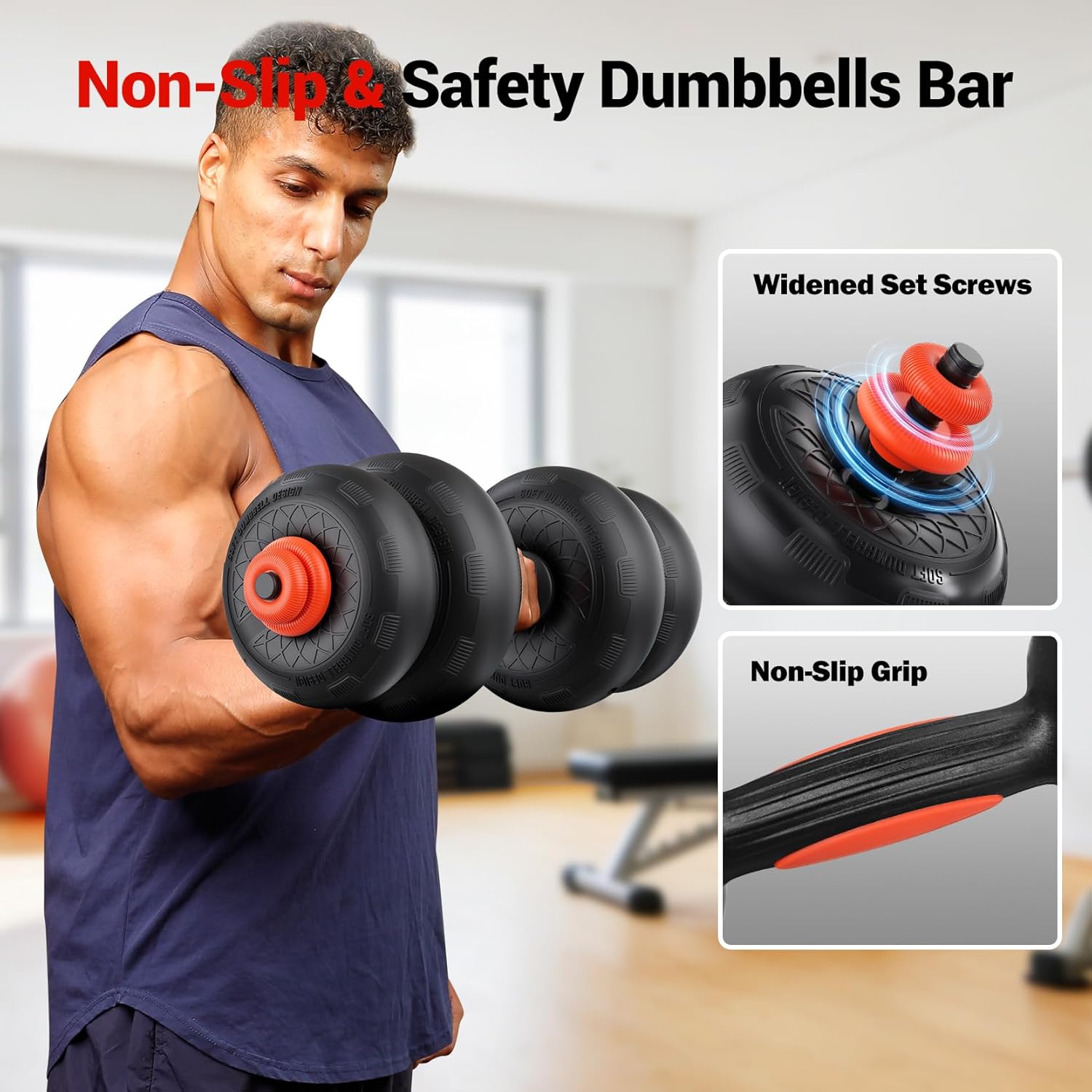 Yoleo Adjustable Dumbbell Set, 45LBS Free Weight Set with Silent Anti-Collision Air Cushion with Connector, 5-in-1 Dumbbells Set Includes Barbell, Kettlebells, Push up Stand, Weight Plate, Exercise & Fitness Dumbbells Weight Set for Home Gym Suitable Men/Women - Image 3