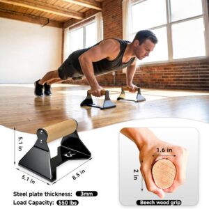 Rocalt Push Up Bars with Wooden Handles, Heavy Duty Steel Parallettes Push Up Handles, Anti-Slip Calisthenics Equipment for Home Gym, Wrist-Friendly Strength Training Bars