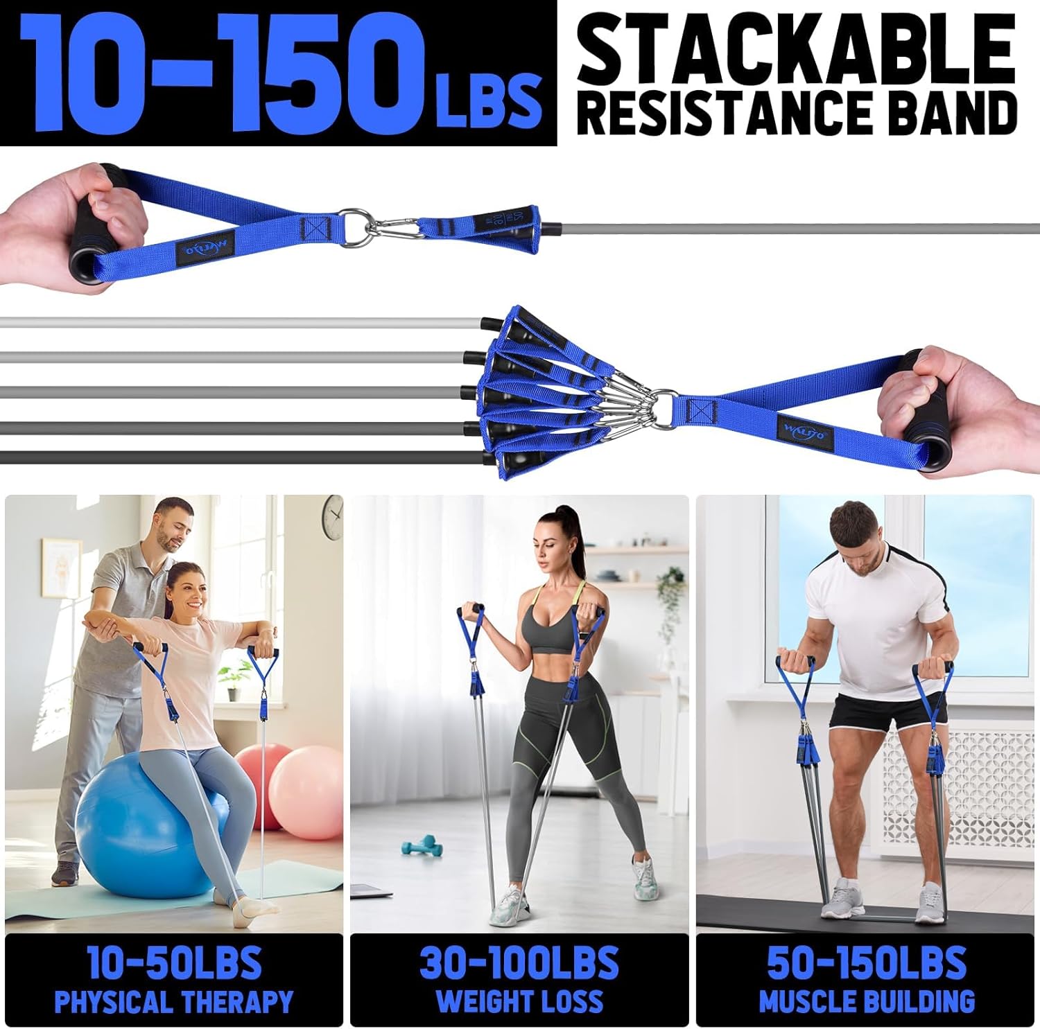 WALITO Resistance Bands Set - Exercise Bands with Handles, Door Anchor, Legs Ankle Straps, for Heavy Resistance Training, Physical Therapy, Muscle Training, Yoga, Home Workouts, Gym - Image 5