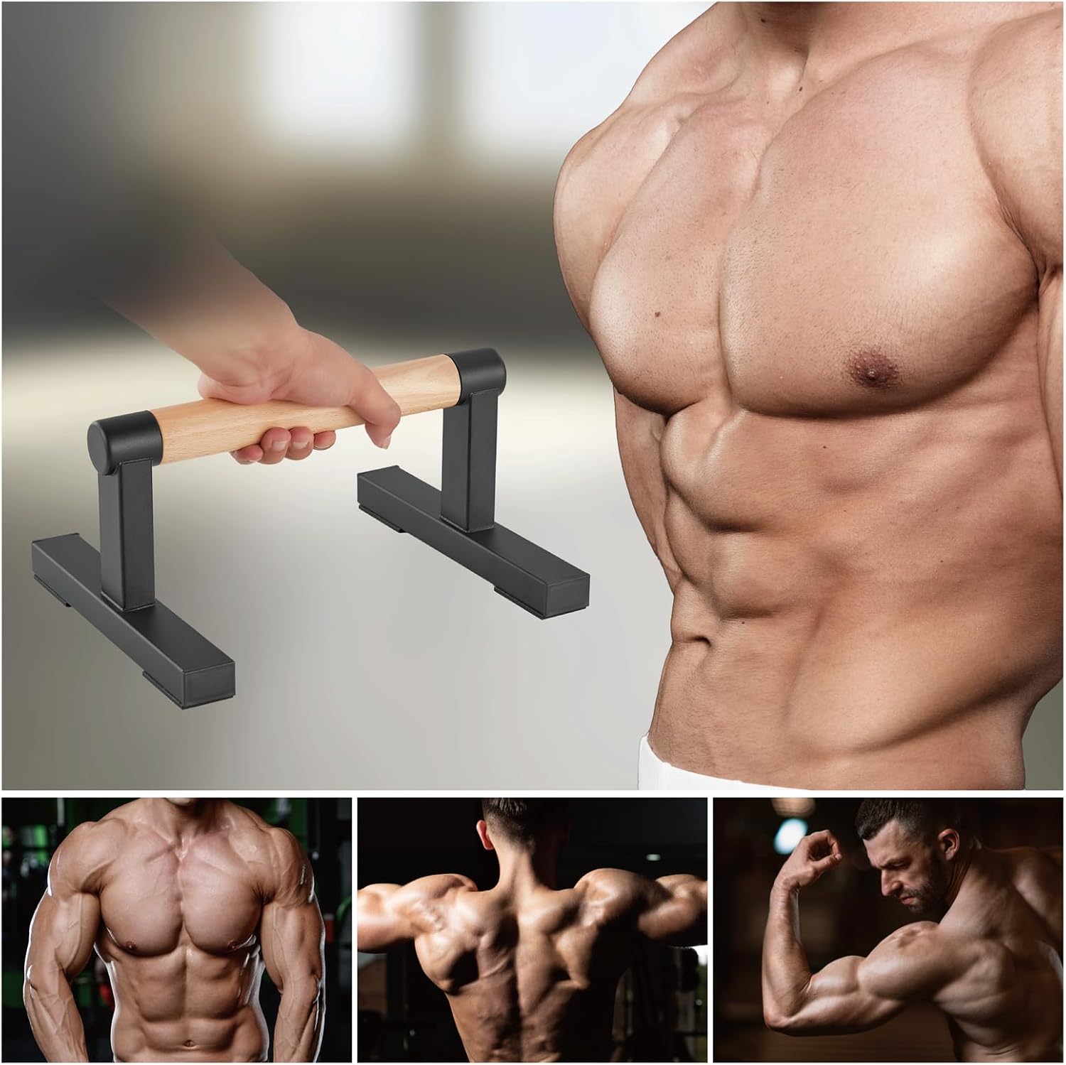 1 Pair Wooden Parallettes Push Up Bars for Men, Strength Training Pushup Stands Handles for Home Calisthenics, Fitness, Floor Workouts Solid Wood with White Metal Bracket - Support 500 lbs - Image 4
