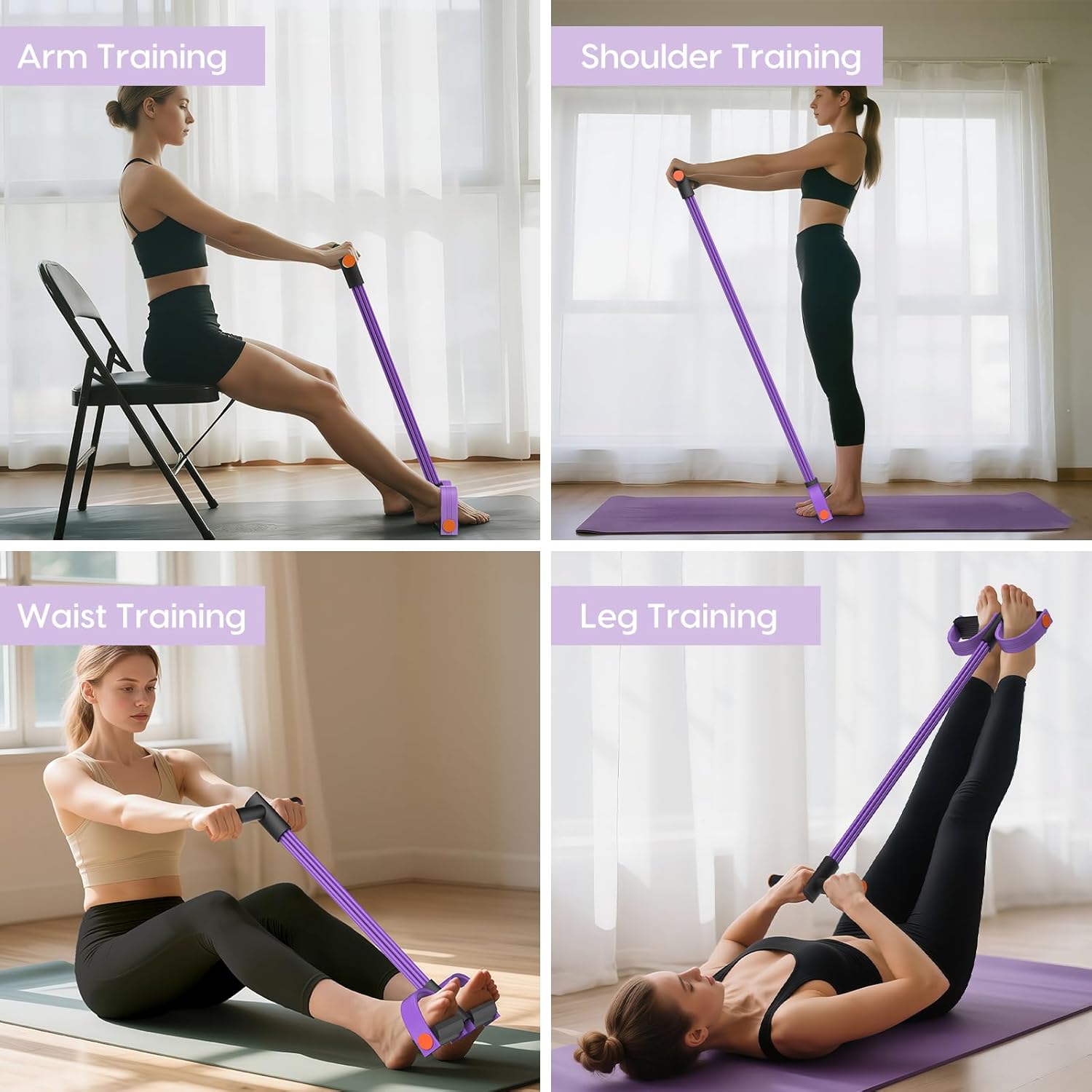 Pedal Resistance Band with Handle, 6-Tube Elastic Foot Pedal Resistance Band, Natural Rubber Ankle Puller Sit-up Exercise, Multifunction Fitness Band for Abdomen, Waist, Arm, Leg Stretching Training - Image 5