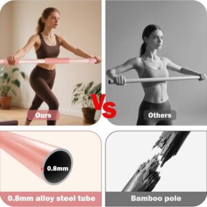 Pink Yoga Stick 58 Inch – Alloy Steel Stretching & Exercise Stick with Neck & Hand Pads, Shoulder Flexibility Tool for Yoga, Pilates & Home Gym Workouts