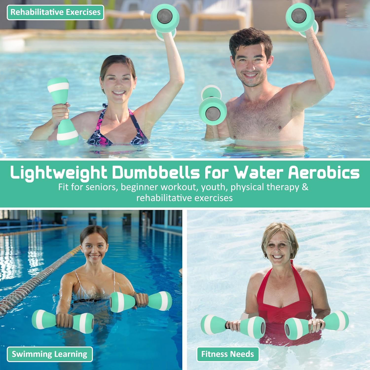 2PACK Aquatic Exercise Dumbbells, EVA Foam Barbells, Water Weights for Pool Exercise, Water Dumbbells for Men Women Water Workouts, Swimming Training - Image 7