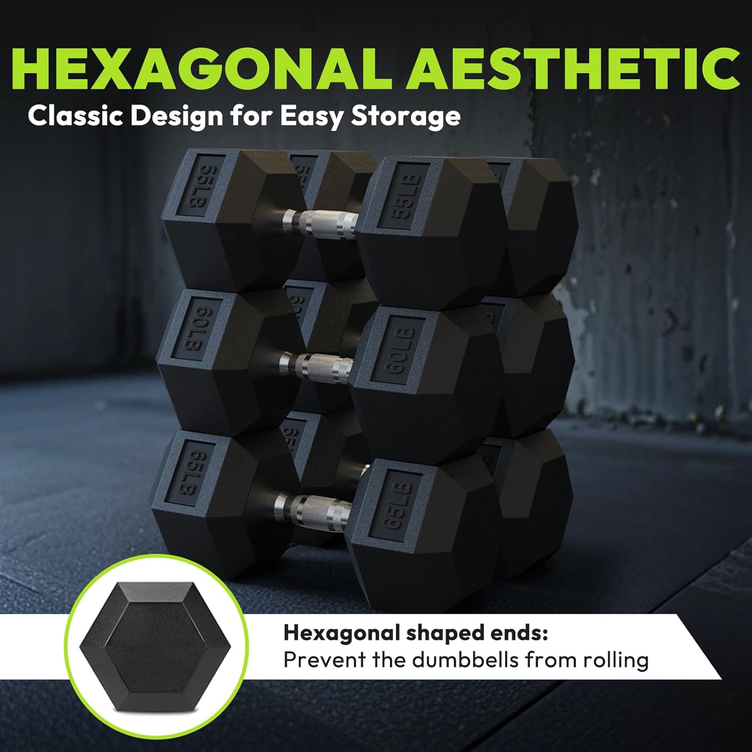 HANDBODE Hex Dumbbell Set 2.5-65 lb, Rubber Encased Hex Dumbbells for Home Gym, Weights Dumbbells Set of 2 Hand Weights for Strength Training & Fitness Exercise - Image 9