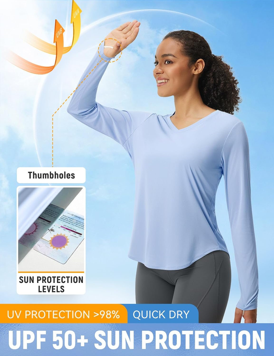 baleaf Womens Sun Shirts UPF 50+ UV Protection Long Sleeve V Neck Lightweight Breathable Quick Dry Tops Hiking Running - Image 5