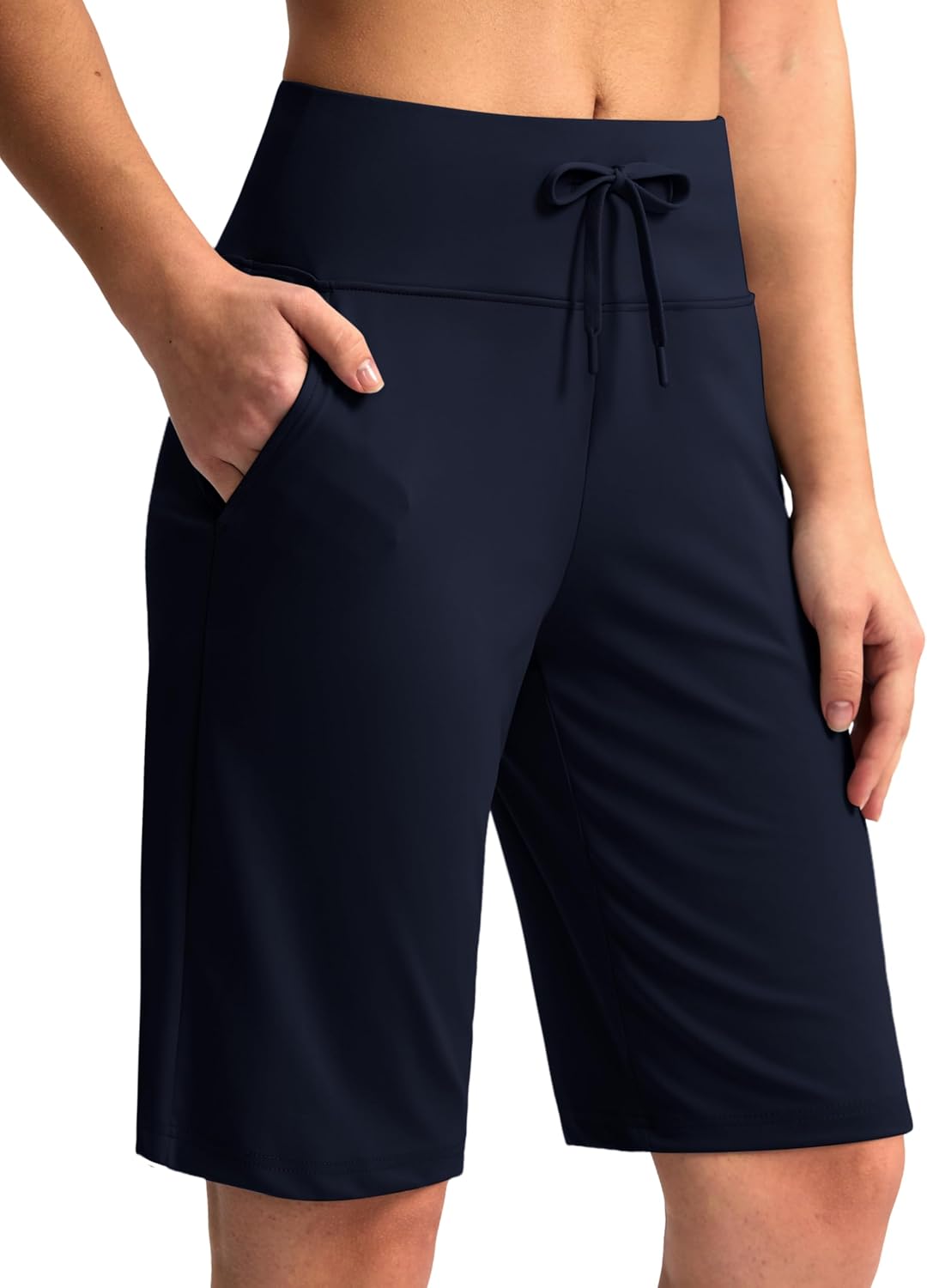 G Gradual Women's Bermuda Shorts with Pockets 11" Knee Length Stretch Comfy Drawstring Long Shorts for Women Summer Walking