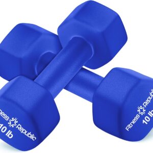 Fitness Republic Neoprene Dumbbell Set of 2, Non-Slip, Hex Shape, Free Weights for Muscle Toning and Strength Building – Portable Home Gym Hand Weights