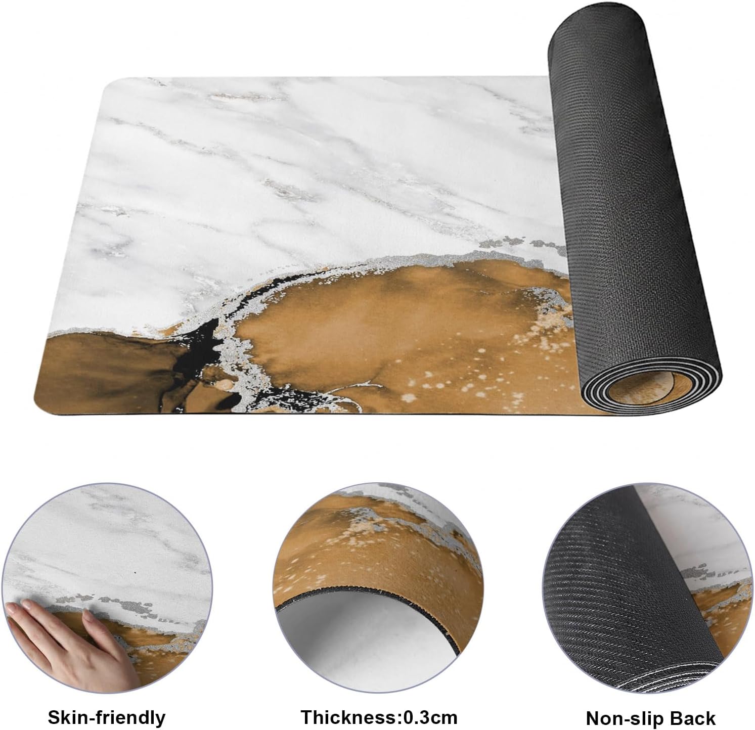 Yoga Mat Navy Blue Marble Yoga Mats with Strap & Shortage Bag Non Slip Soft Workout Mats White Modern Abstract Art Luxury Fluid Exercise Mat for Yoga Pilates Stretching Fitness Floor Exercises Gym - Image 2