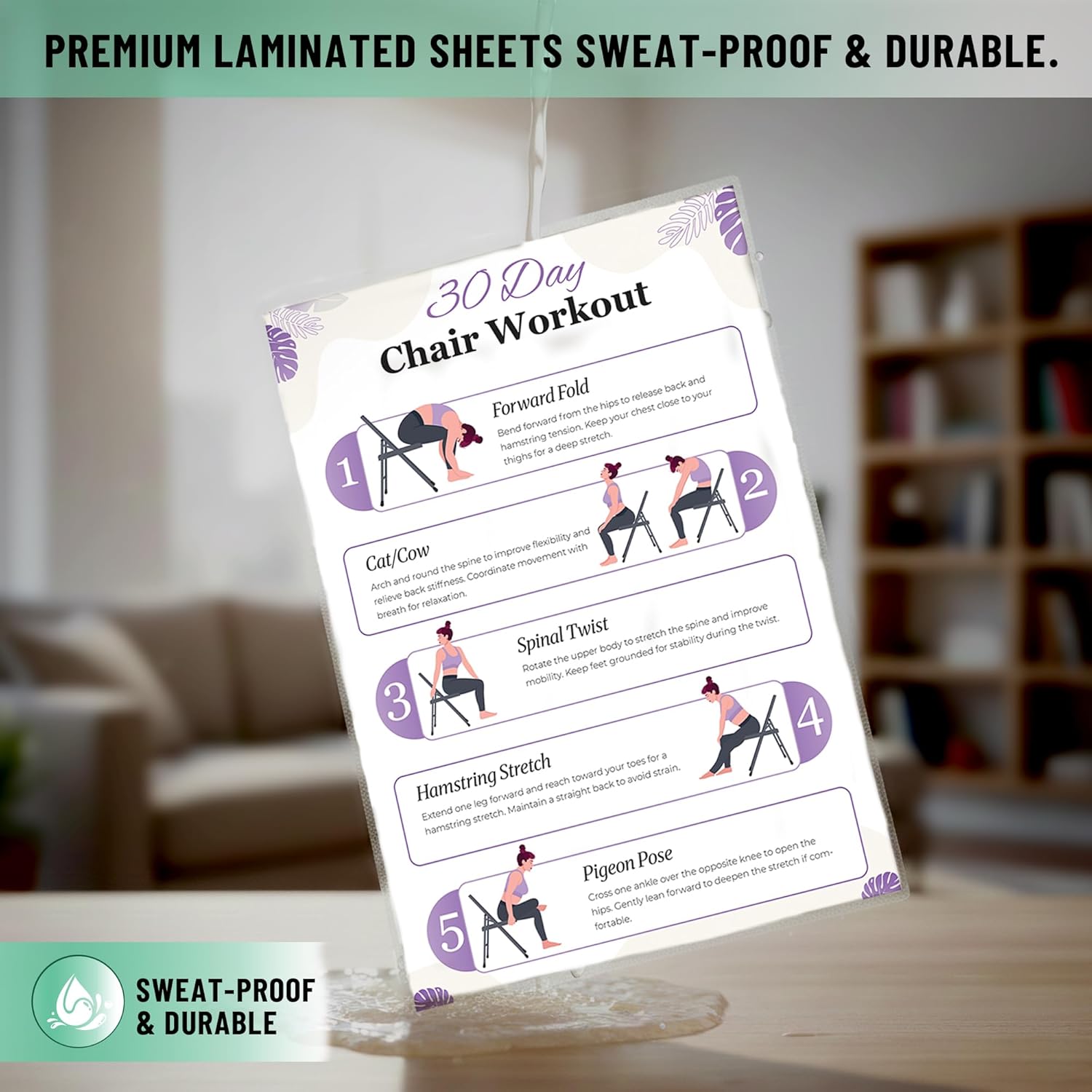 Chair Yoga & Tai Chi Poster for Seniors & Beginners - Set of 6 Laminated Charts - Gentle Seated Exercises for Stiffness, Joint Pain & Stress Relief - Easy to Follow 30-Day Challanges Home Workout Guide - Image 4
