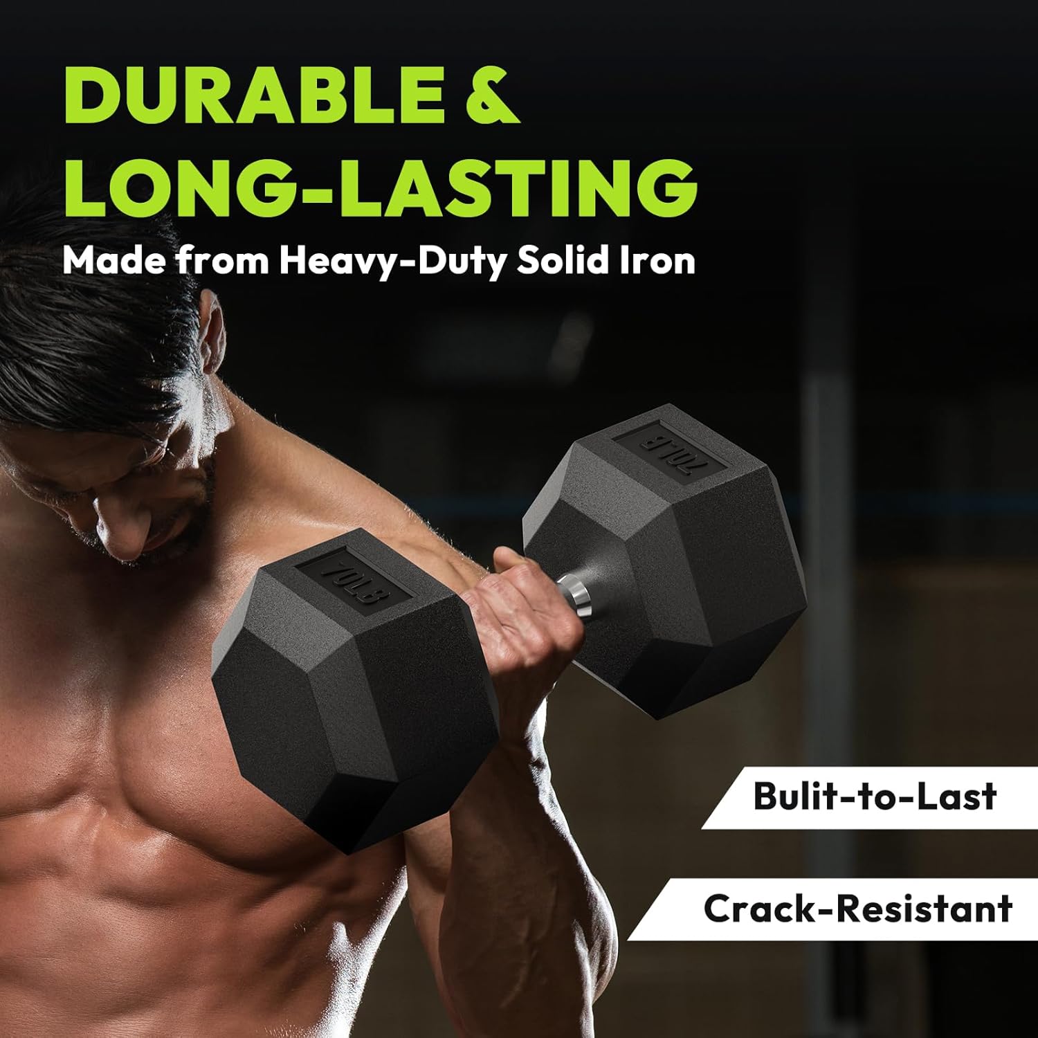 HANDBODE Hex Dumbbell Set 2.5-65 lb, Rubber Encased Hex Dumbbells for Home Gym, Weights Dumbbells Set of 2 Hand Weights for Strength Training & Fitness Exercise - Image 8
