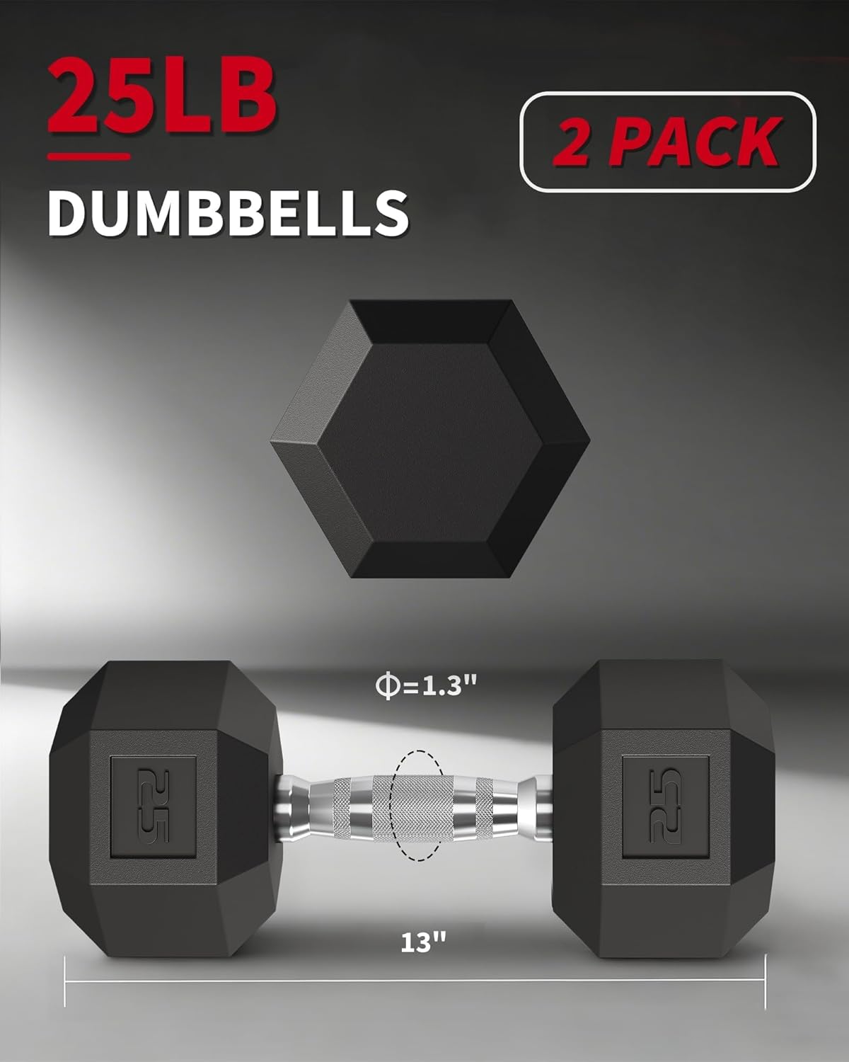 5-50 LB Hex Dumbbell Set of 2, Hand Weights with Cast Iron Core, Durable Rubber Encased Coating, Textured Carbon Steel Handle for Superior Grip, Perfect for Home Gym Strength Training - Image 7