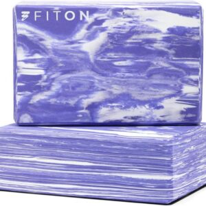 FitOn Yoga Blocks for Stability – High-Density EVA Foam Blocks for Exercise, Stretch & Balance Support, Adjustable 3 Height Choices, Non-Slip, Lightweight & Portable – 9x6x3 in, Purple/White – 2 Pack