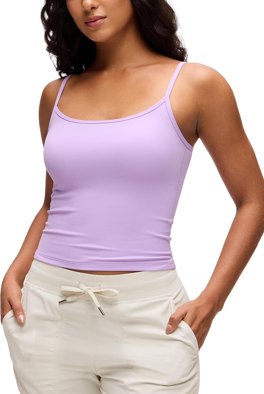 CRZ YOGA Butterluxe Double Lined Cami Tank Tops for Women - Yoga Casual Going Out Soft Scoop Neck Summer Sleeveless Shirt