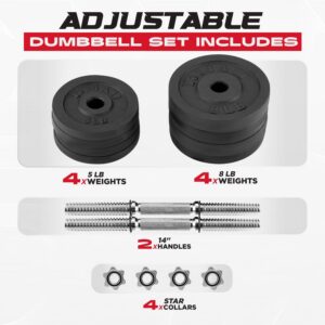 Yes4All 60lbs Pair Cast Iron Weights Adjustable Dumbbell Sets for Home Gym with Bars, Plates, Collars