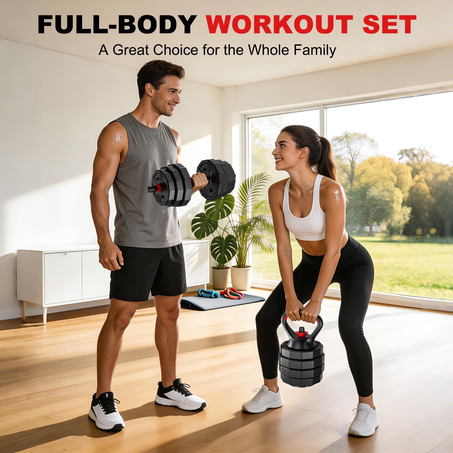 Adjustable dumbbell set, 20/30/45/70/90lbs Free Weight Set with Connector, 5 in1 Multi-Function Dumbbells Set Used as Barbell & Kettlebell, Push up Stand, Fitness for Home Gym Suitable Men/Women - Image 7