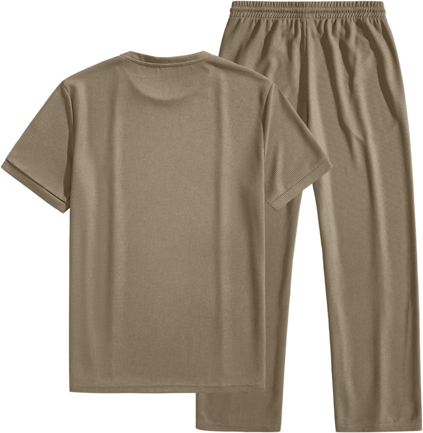 JMIERR Mens 2 Piece Sets Short Sleeve Shirts and Loose Pants Summer Textured Suits - Image 8