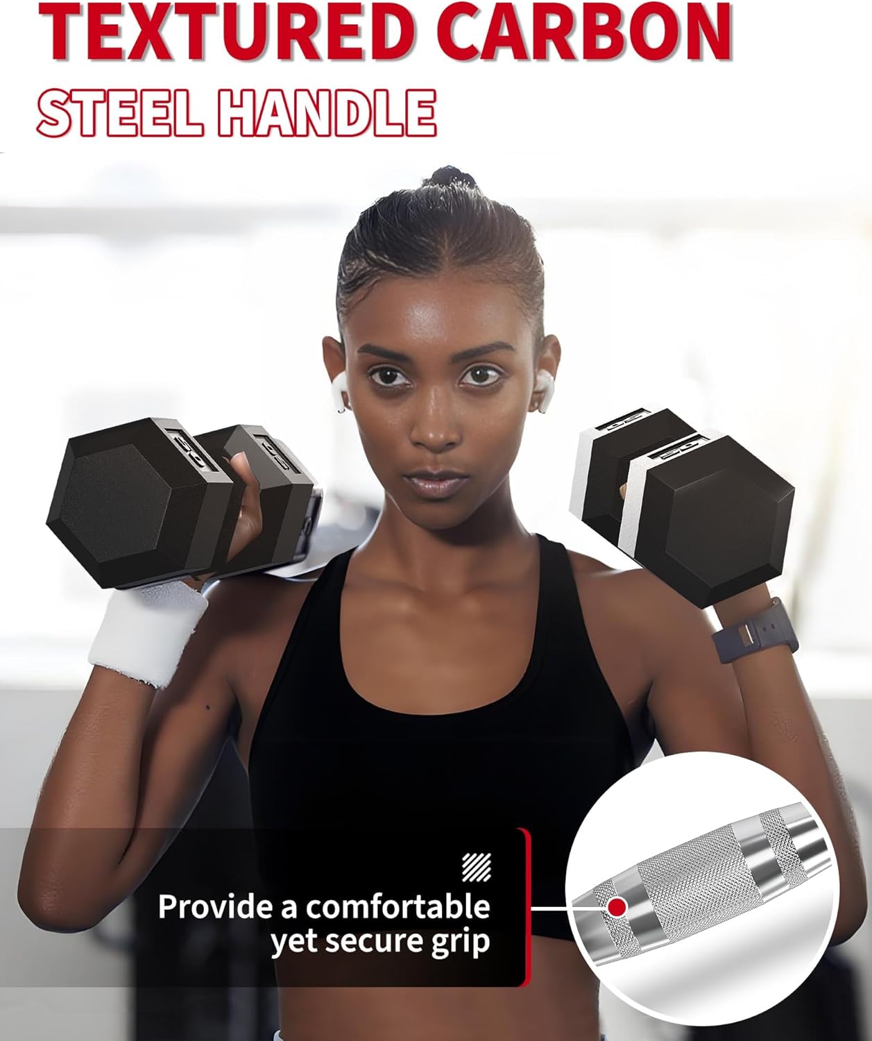 Garvee 5-50 LB Hex Dumbbell Set of 2, Hand Weights Dumbbells Pair with Cast Iron Core, Rubber Encased Coating and Textured Carbon Steel Handle for Home Gym Strength Training - Image 2