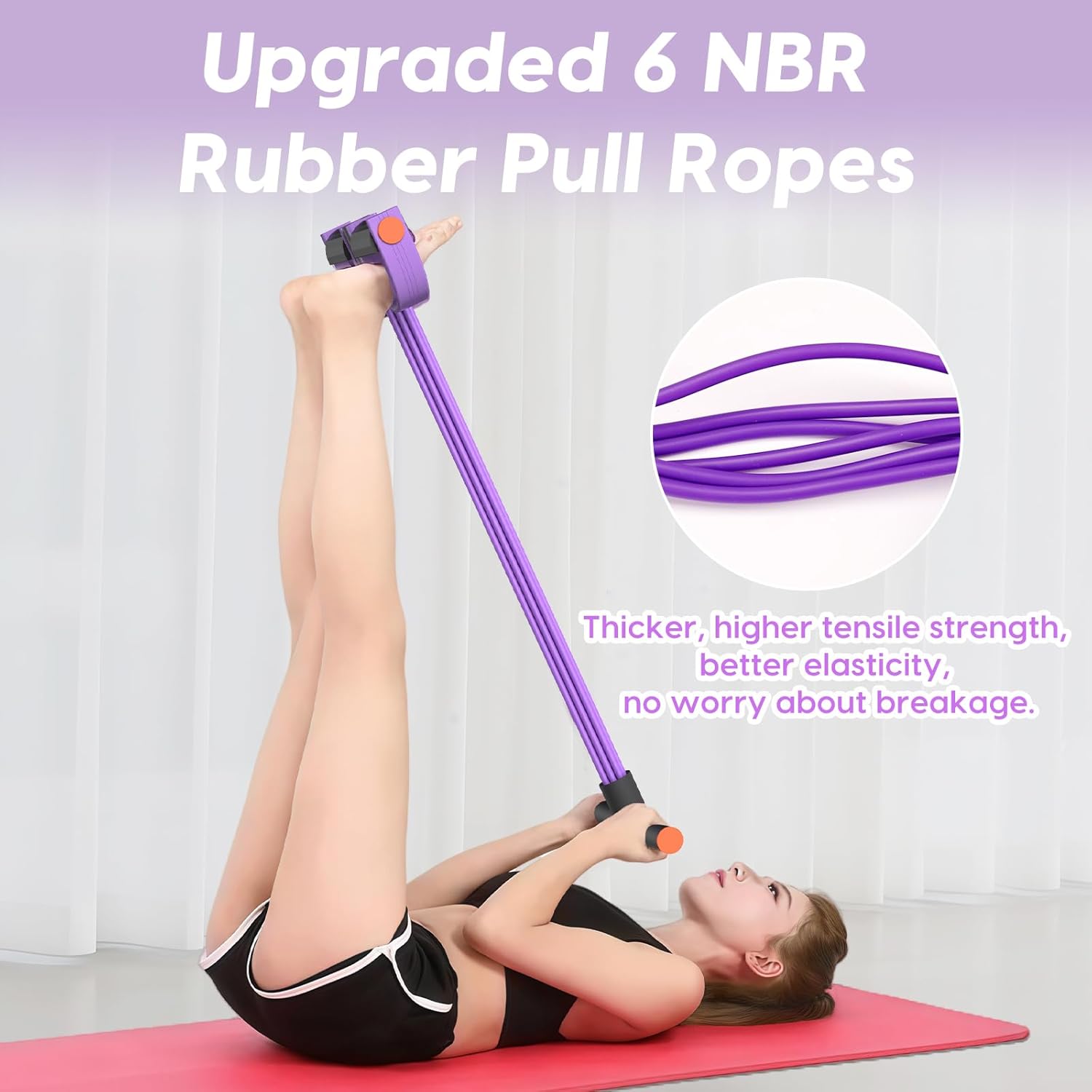 Pedal Resistance Band with Handle, 6-Tube Elastic Foot Pedal Resistance Band, Natural Rubber Ankle Puller Sit-up Exercise, Multifunction Fitness Band for Abdomen, Waist, Arm, Leg Stretching Training - Image 3