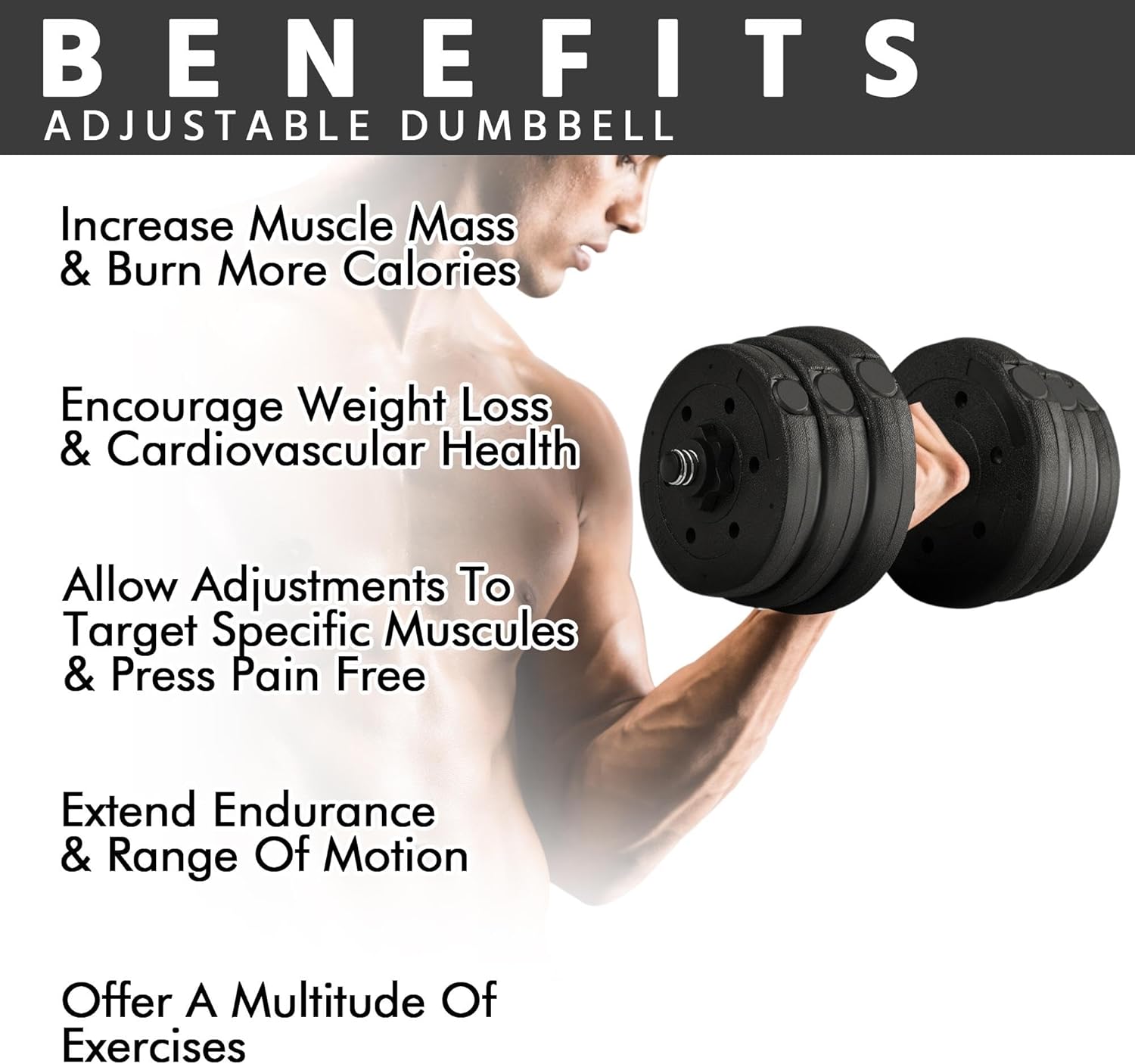 Yaheetech Adjustable Dumbbell Sets Free Weights for Women Men Beginner Dumbbells Changeable Home Gym Apartment Exercise & Fitness Equipment Black - Image 4