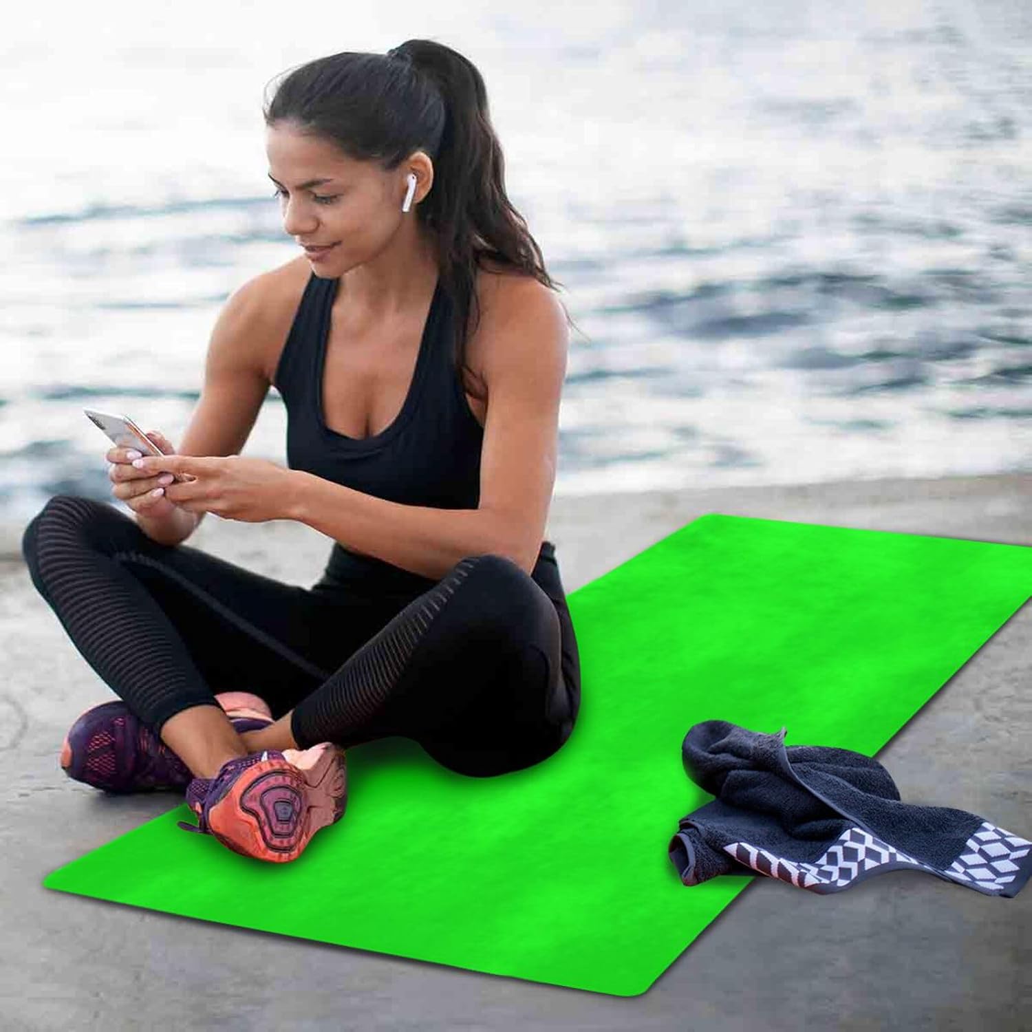 Yoga Mat Neon Green Solid Color 1 mm Non‑Slip Fitness Exercise Mat Lightweight Travel Workout Mat for Gym, Pilates & Stretching, Incluede Storage Bag - Image 6