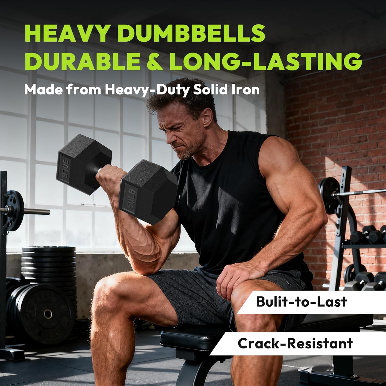 HANDBODE Hex Dumbbell 30-570 lb Dumbbell set, Rubber Encased Exercise & Fitness Dumbbells, Hand Weight for Strength Training - Image 3