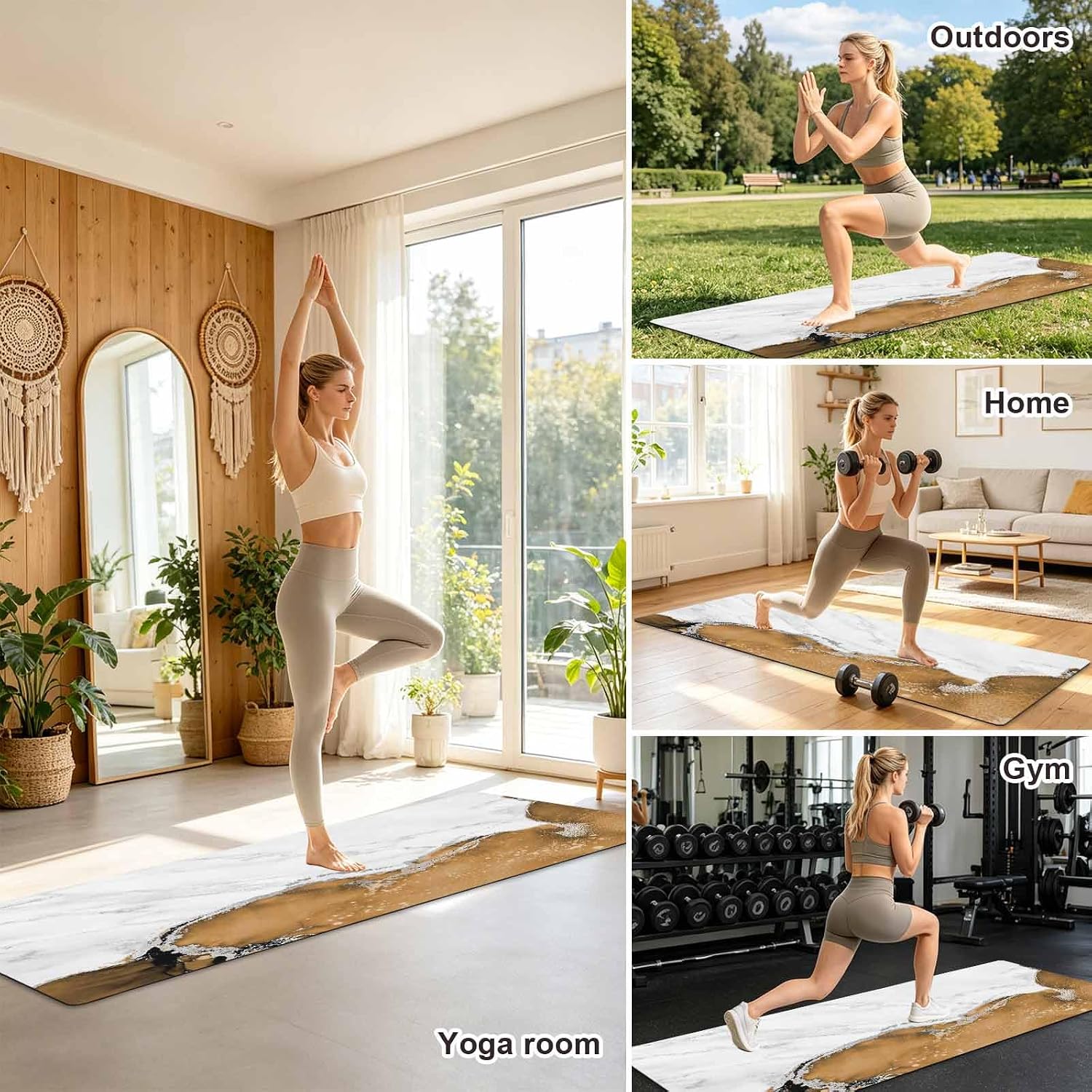 Yoga Mat Navy Blue Marble Yoga Mats with Strap & Shortage Bag Non Slip Soft Workout Mats White Modern Abstract Art Luxury Fluid Exercise Mat for Yoga Pilates Stretching Fitness Floor Exercises Gym - Image 7