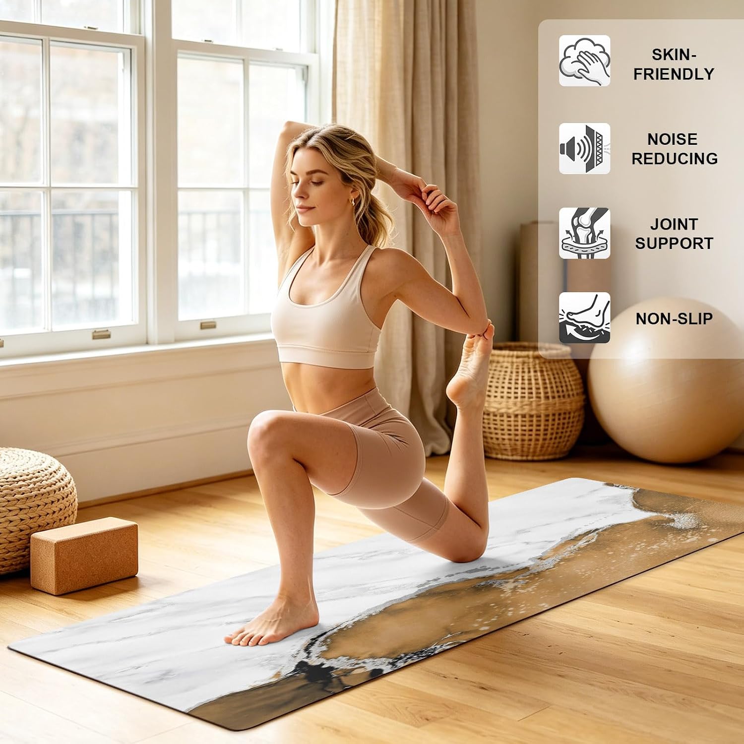 Yoga Mat Navy Blue Marble Yoga Mats with Strap & Shortage Bag Non Slip Soft Workout Mats White Modern Abstract Art Luxury Fluid Exercise Mat for Yoga Pilates Stretching Fitness Floor Exercises Gym - Image 4