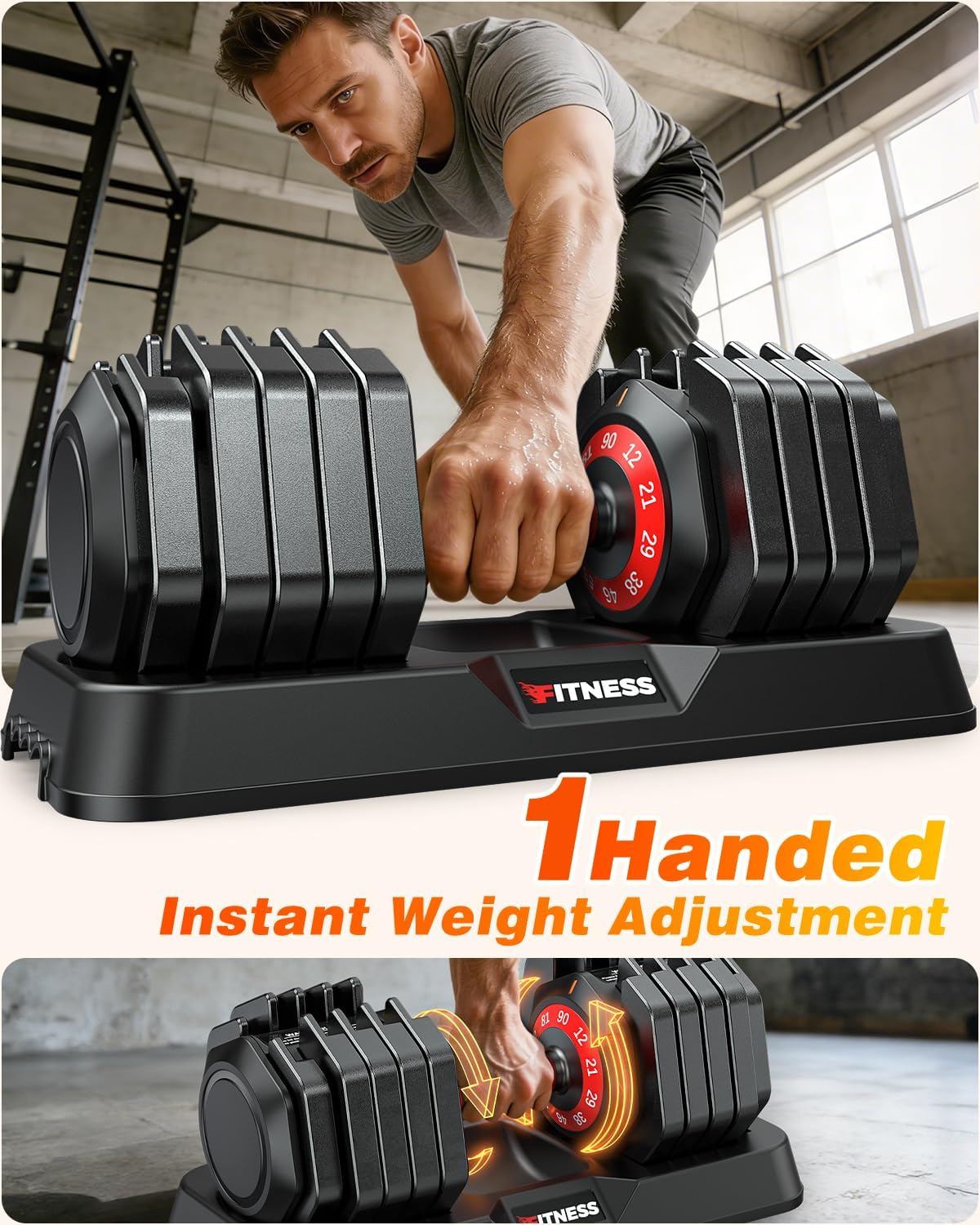 XDDIAS Adjustable Dumbbells Set of 2 for Strength Training, One-Hand Quick Adjust, 25/55/80/90 lbs Options, Anti-Slip Grip Handle, Compact Home Gym Weights for Men Women - Image 2
