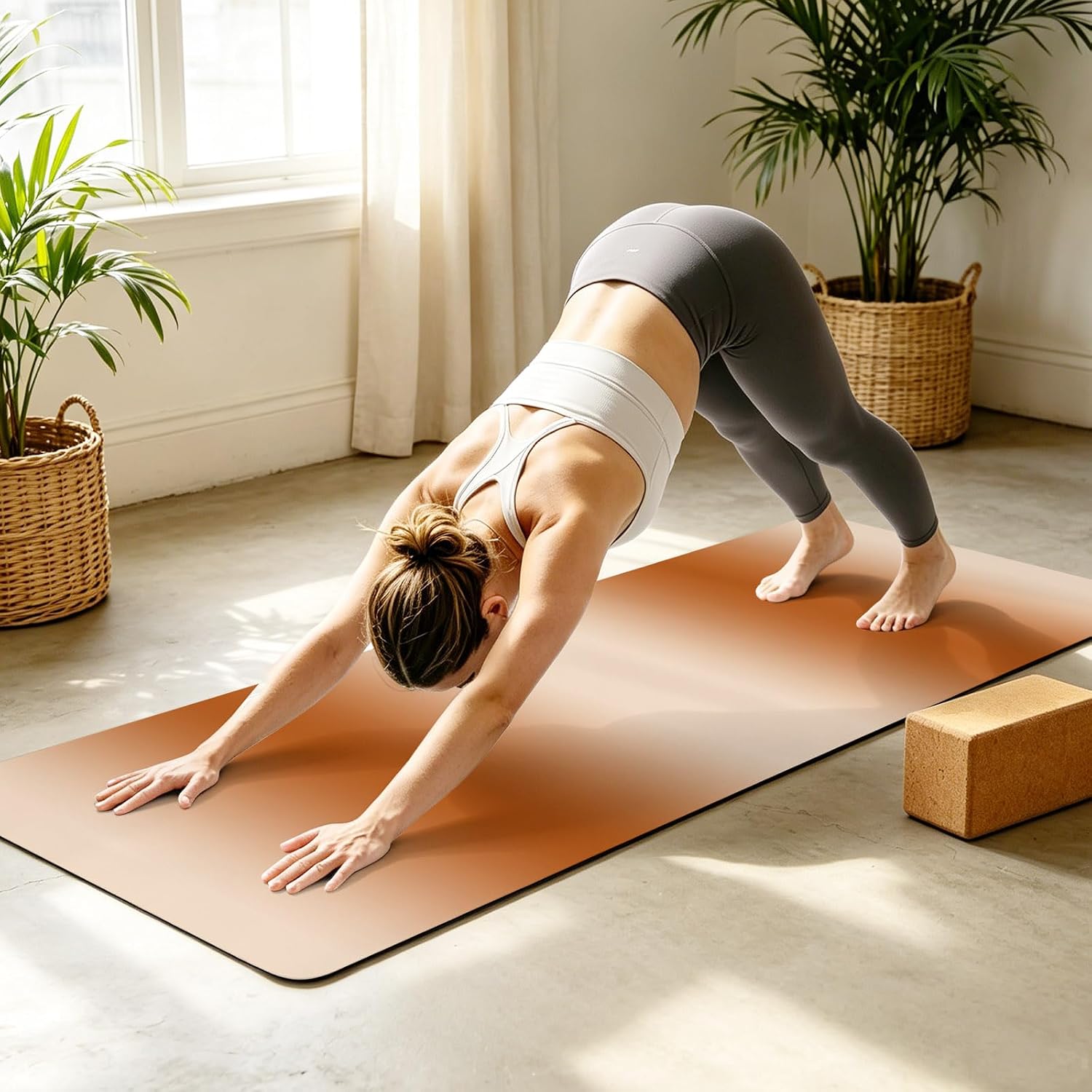 Yoga Mat Abstract off White Brown Non Slip Exercise Mat with Carrying Strap and Storage Bag Oil Painting Fitness Mat for Yoga, Pilates, Stretching and Floor Workouts - Image 2