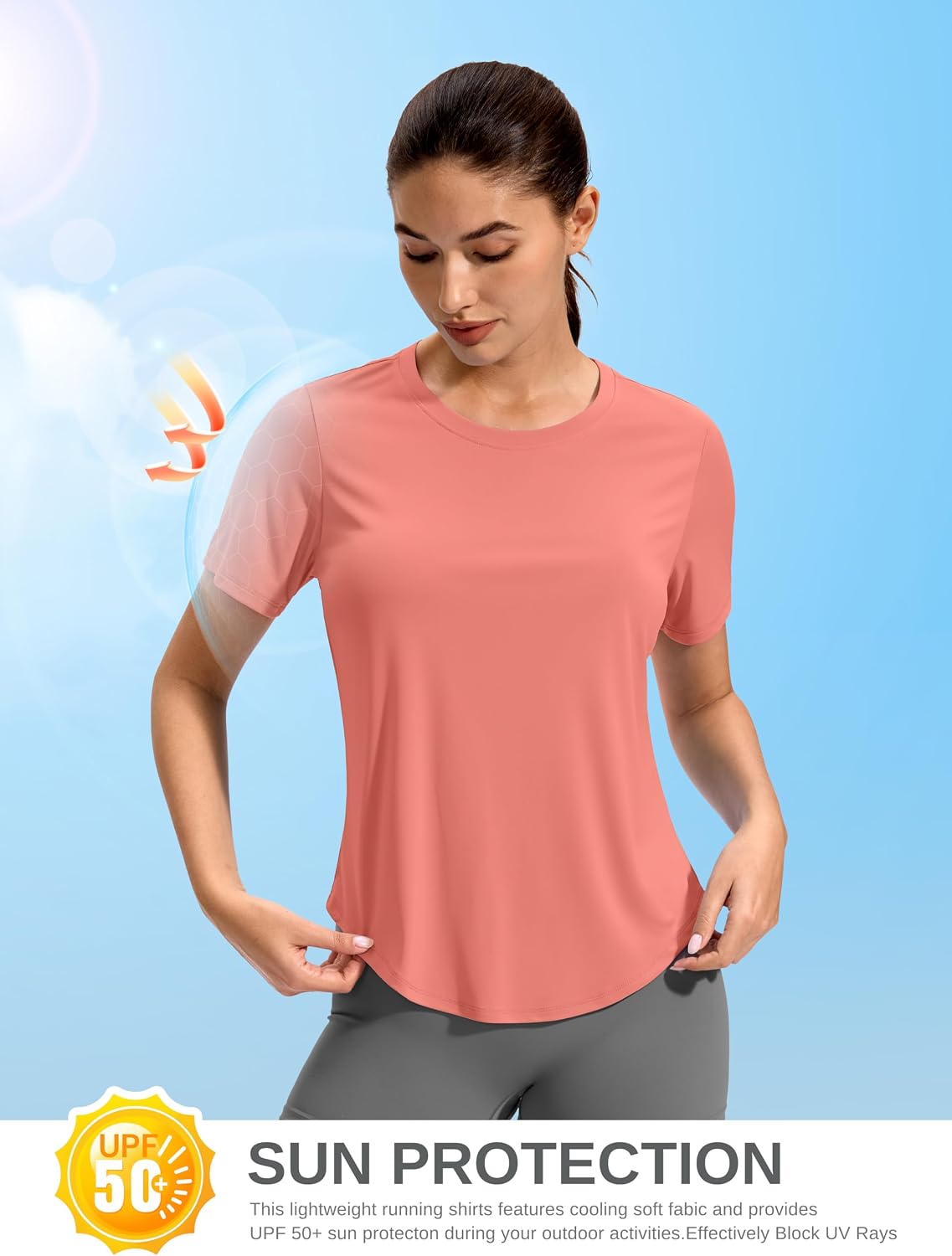 Soothfeel Workout Tops for Women Short Sleeve UPF 50+ Sun Shirt Athletic Running Top Loose Fit Cooling Quick Dry Gym T-Shirts - Image 3