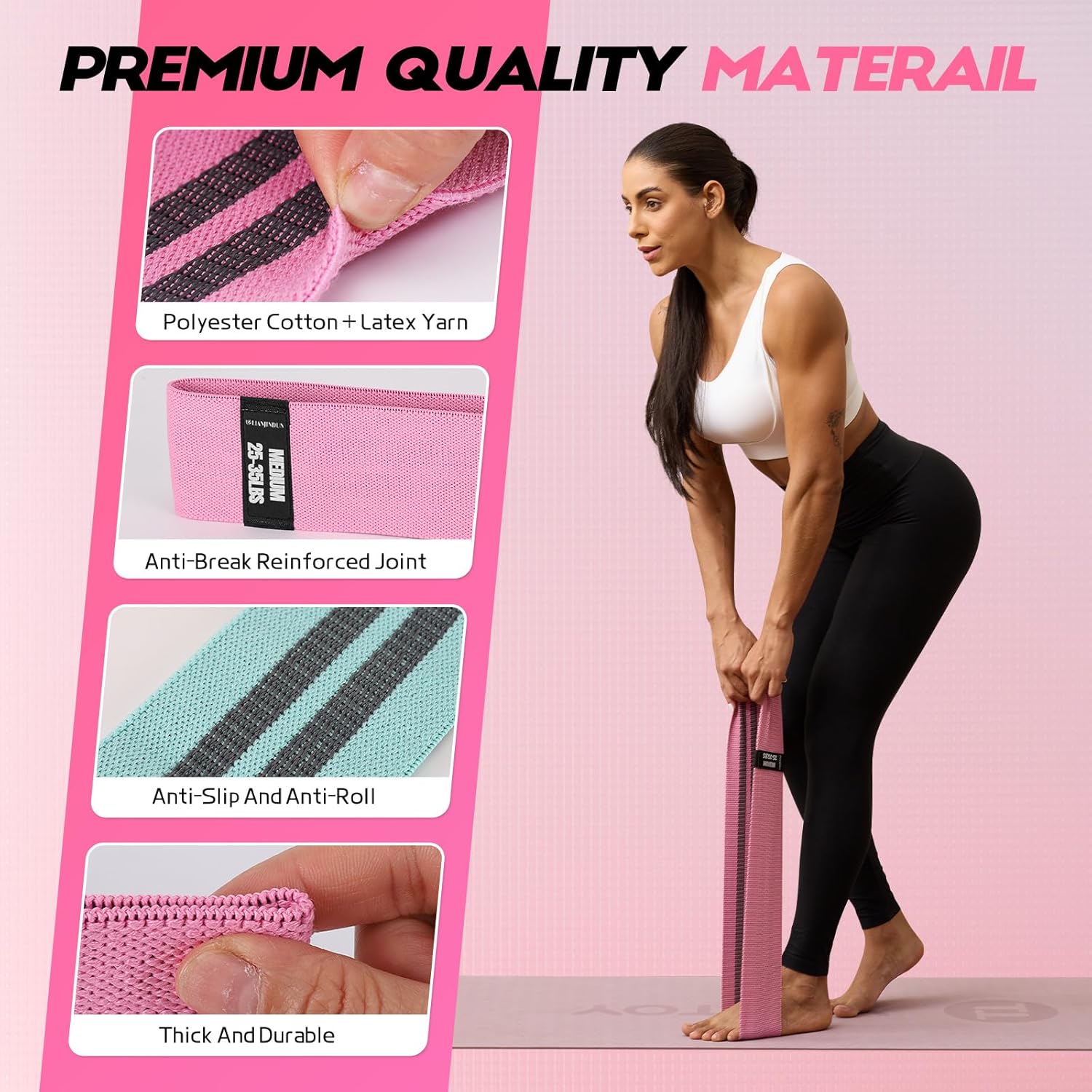 Resistance Bands for Working Out with Guide, 4 Workout Bands for Women & Men, Fabric Exercise Bands for Legs, Hip, Glute, Butt, Booty Bands Set for Yoga, Pilates, Strength - Image 2