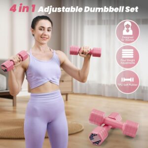 Zempox Adjustable Dumbbell Set of 2, 4 in 1 Hand Weights for Women at Home, 5 lb Weights Dumbbells set of 2, Each 2lb 3lb 4lb 5lb with TPU Soft Rubber Handle for Home Gym Exercise Training
