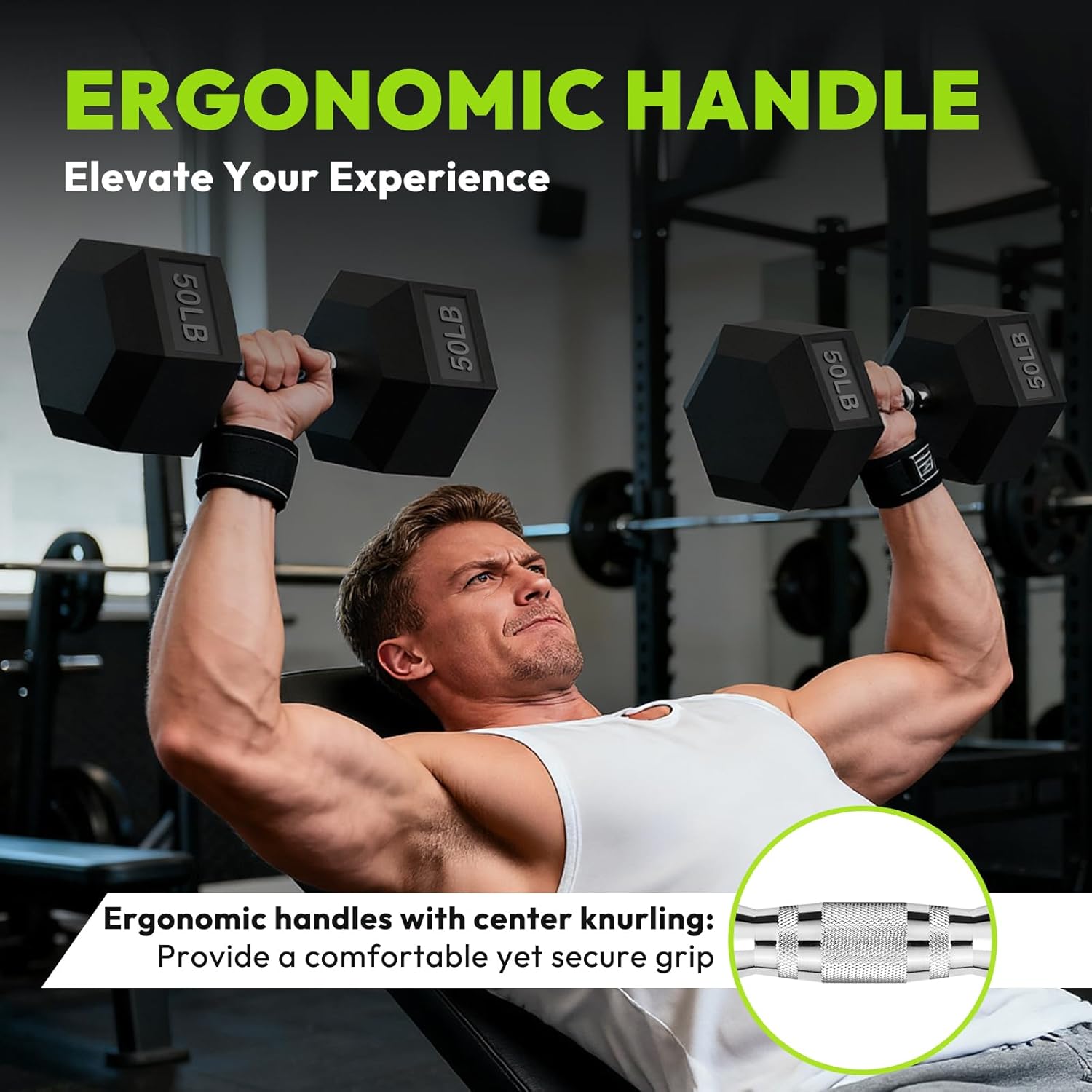 HANDBODE Hex Dumbbell 30-570 lb Dumbbell set, Rubber Encased Exercise & Fitness Dumbbells, Hand Weight for Strength Training - Image 4