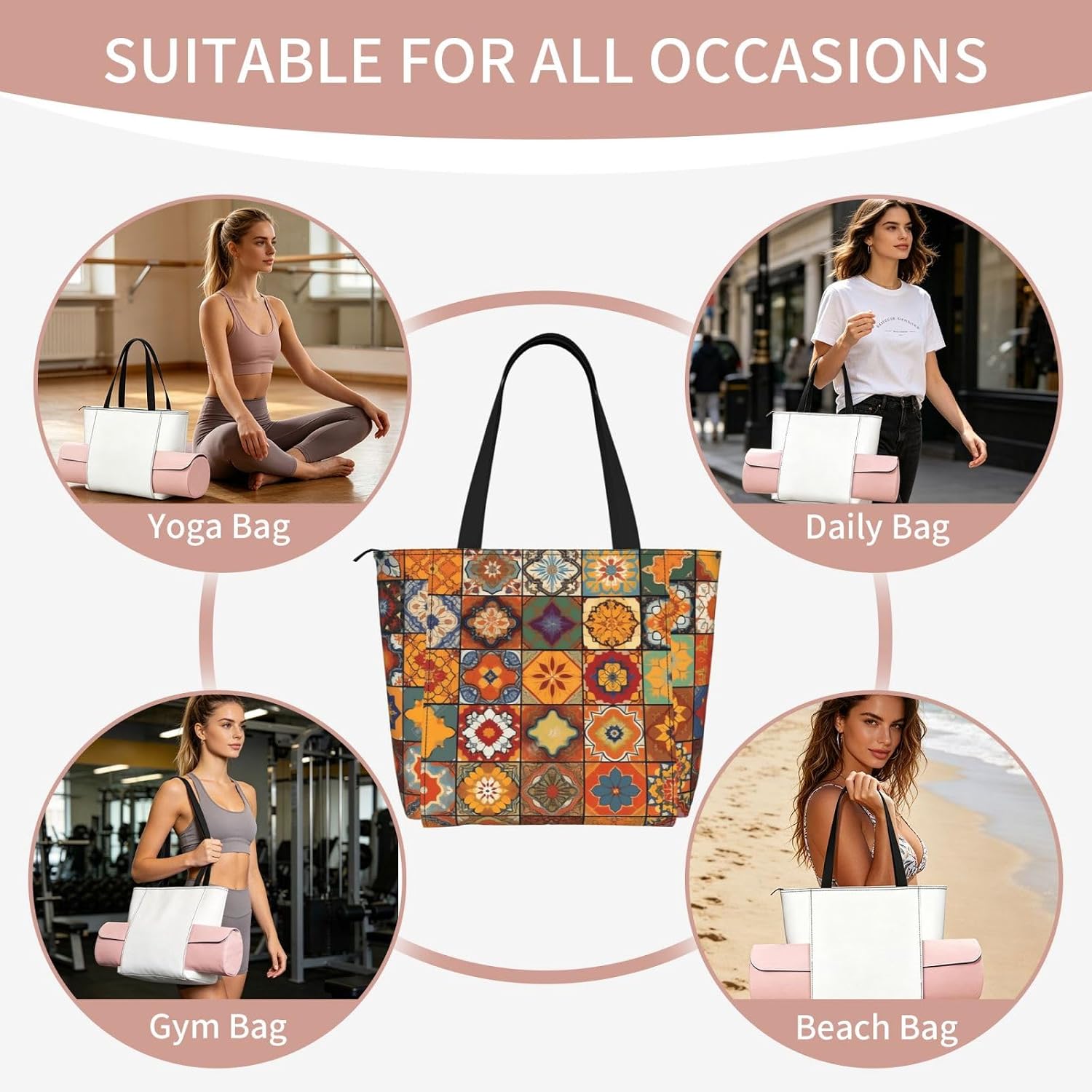 Women'S Yoga Bag With Yoga Mat Carrier Large Shoulder Bag Painted Bread Carryall Tote For Travel Office Beach Gym - Image 7