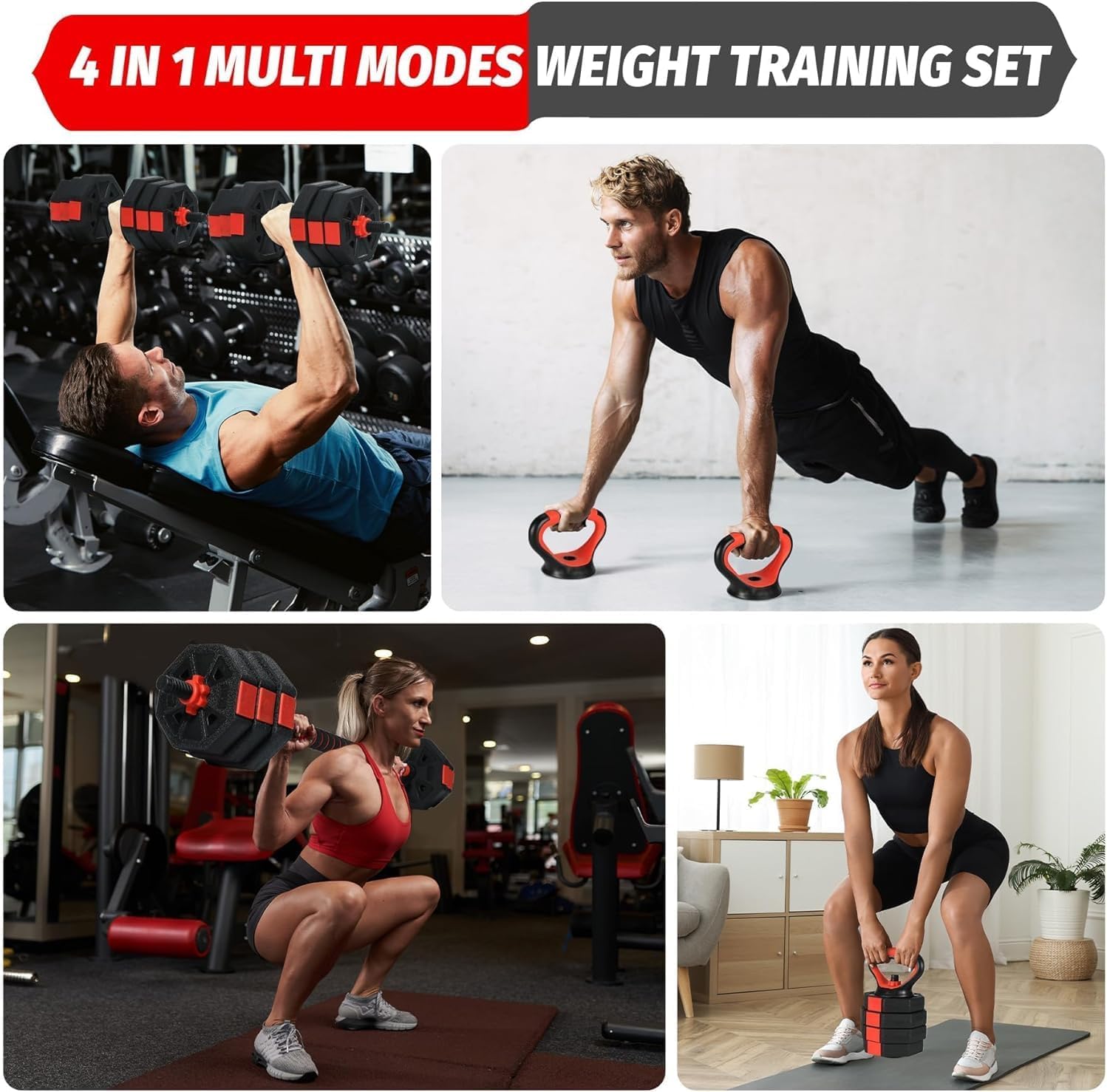 Adjustable Dumbbell Set, 44/66/88Lbs 4-in-1 Free Weights for Home Gym, Converts to Kettlebell & Barbell with Connector, Non-Slip Grip, Ideal for Men & Women Strength Training - Image 6
