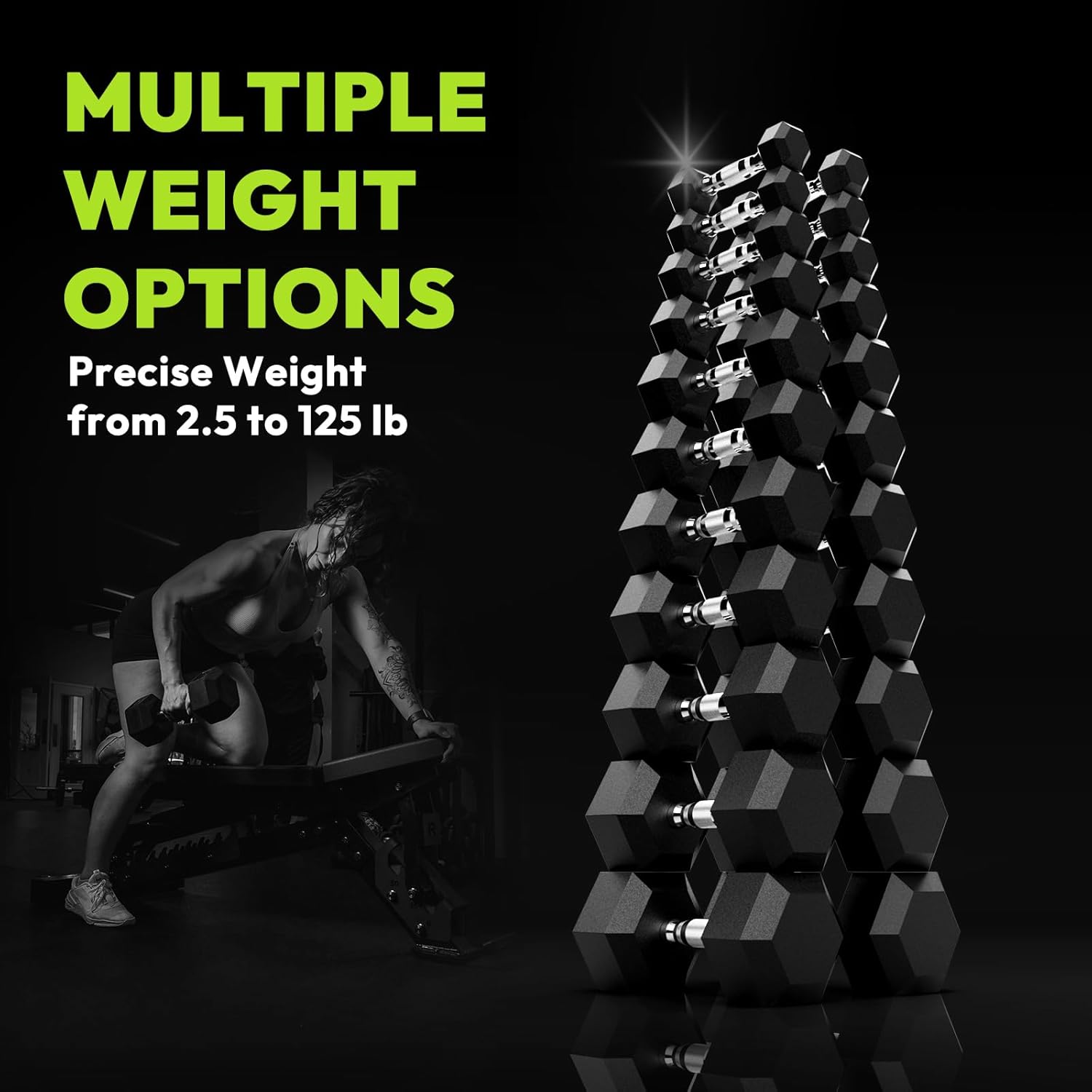 HANDBODE Hex Dumbbell Set 2.5-65 lb, Rubber Encased Hex Dumbbells for Home Gym, Weights Dumbbells Set of 2 Hand Weights for Strength Training & Fitness Exercise - Image 4