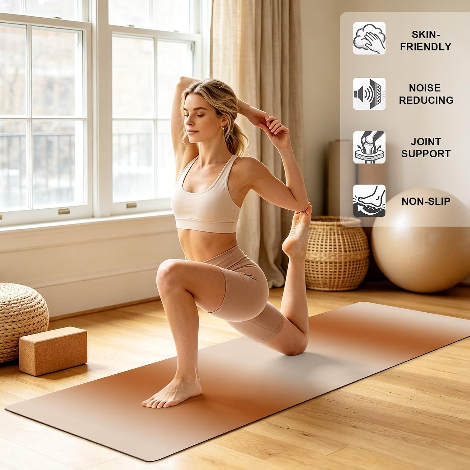 Yoga Mat Abstract off White Brown Non Slip Exercise Mat with Carrying Strap and Storage Bag Oil Painting Fitness Mat for Yoga, Pilates, Stretching and Floor Workouts - Image 3