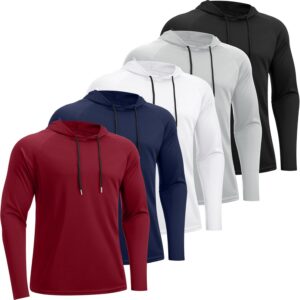 HovSiyla 5 Pack Men’s Fishing Shirts Long Sleeve UPF Sun Protection Hoodie Lightweight Hiking Running Swimming Athletic Shirt