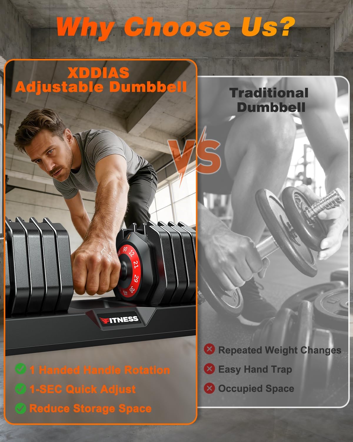 XDDIAS Adjustable Dumbbells Set of 2 for Strength Training, One-Hand Quick Adjust, 25/55/80/90 lbs Options, Anti-Slip Grip Handle, Compact Home Gym Weights for Men Women - Image 5
