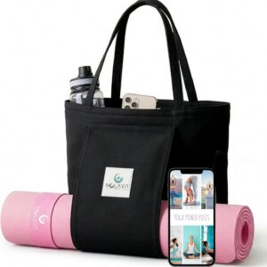 Nolava Yoga Mat with Bag – 72 x 24 inch, 1/4 inch Thick Non-Slip Mat – Includes Slap Band, Black Zippered Carry Tote with Mat Sleeve & Inner Pocket – For Yoga, Pilates, Home or Studio.
