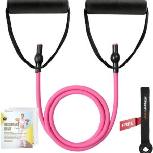 RitFit Single Resistance Exercise Band with Comfortable Handles – Ideal for Physical Therapy, Strength Training, Muscle Toning – Foam Padding Door Anchor and Starter Guide Included