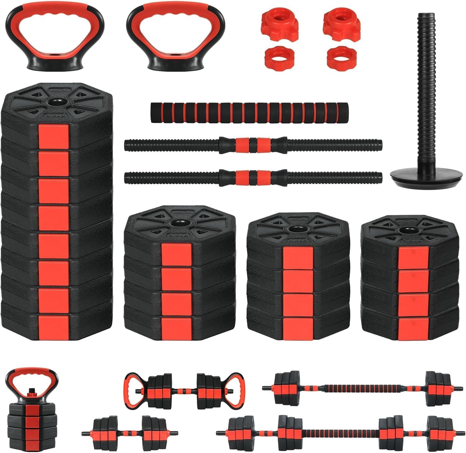 Adjustable Dumbbell Set, 44/66/88Lbs 4-in-1 Free Weights for Home Gym, Converts to Kettlebell & Barbell with Connector, Non-Slip Grip, Ideal for Men & Women Strength Training