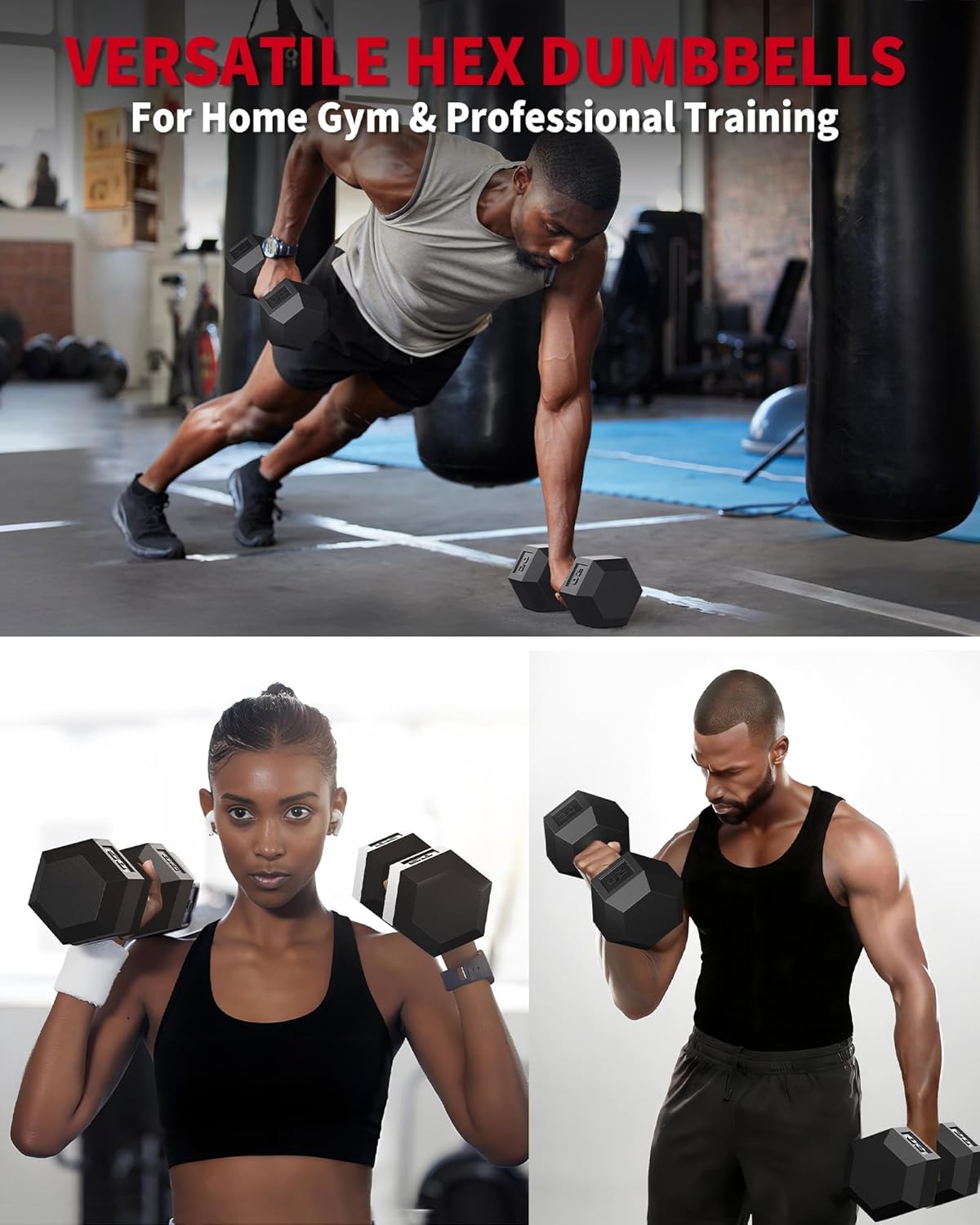 5-50 LB Hex Dumbbell Set of 2, Hand Weights with Cast Iron Core, Durable Rubber Encased Coating, Textured Carbon Steel Handle for Superior Grip, Perfect for Home Gym Strength Training - Image 4