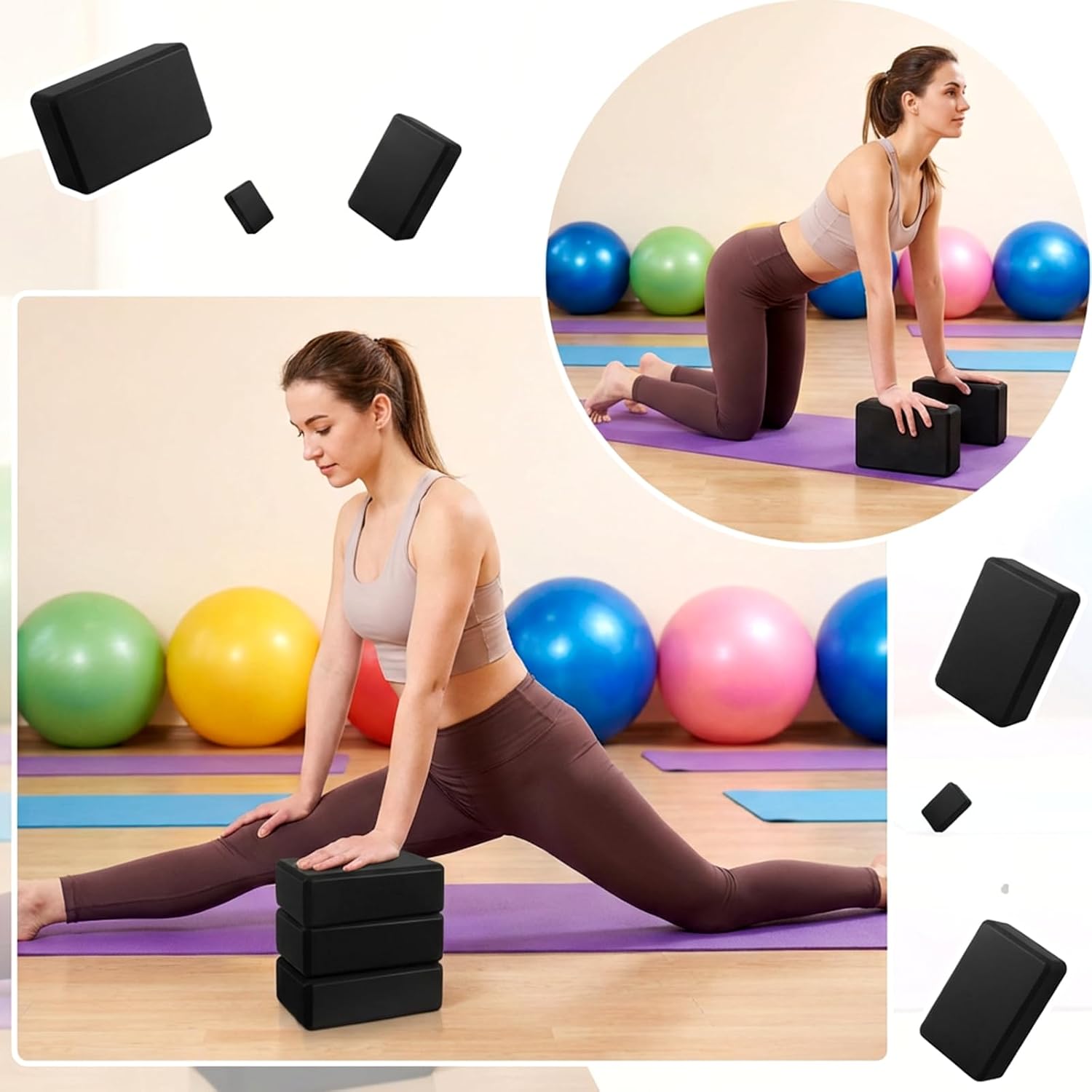 4 Pack Yoga Blocks 9 x 6 x 3 Inch Soft Eva Foam Lightweight Non Slip Yoga Props with Beveled Edges for Yogas Pilates Stretching Meditation (Black) - Image 5