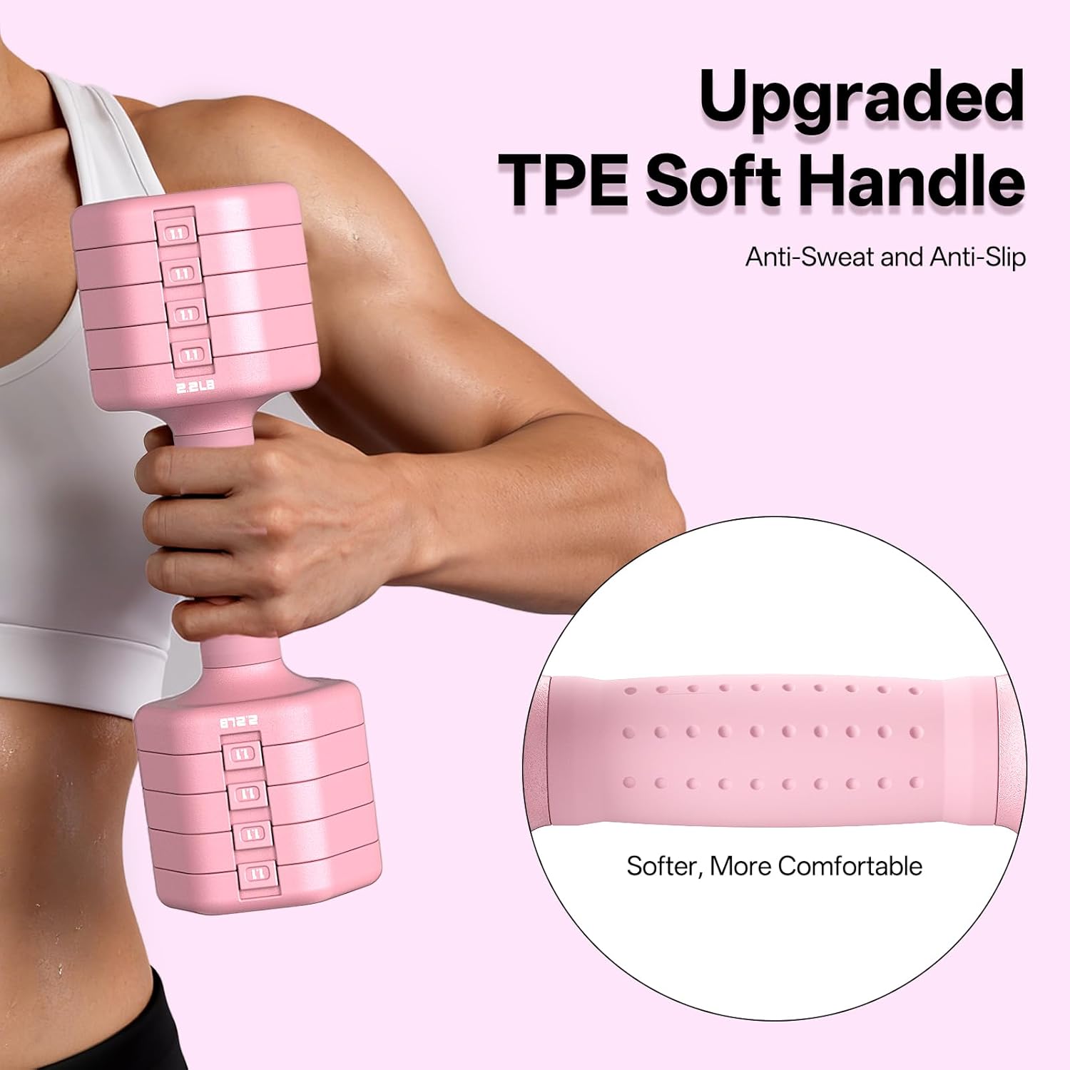 JOROTO 4-in-1 Adjustable Dumbbell Set of 2, 16LBS/22LBS Hand Weights for Women, Men, Upgraded TPE Soft Handle, 1s-Adjust Dual-Stable Dumbbell Set for Women Home Gym Exercise Training - Image 3