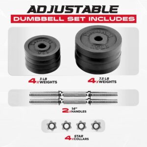 Yes4All 50lbs Pair Cast Iron Weights Adjustable Dumbbell Sets for Home Gym with Bars, Plates, Collars