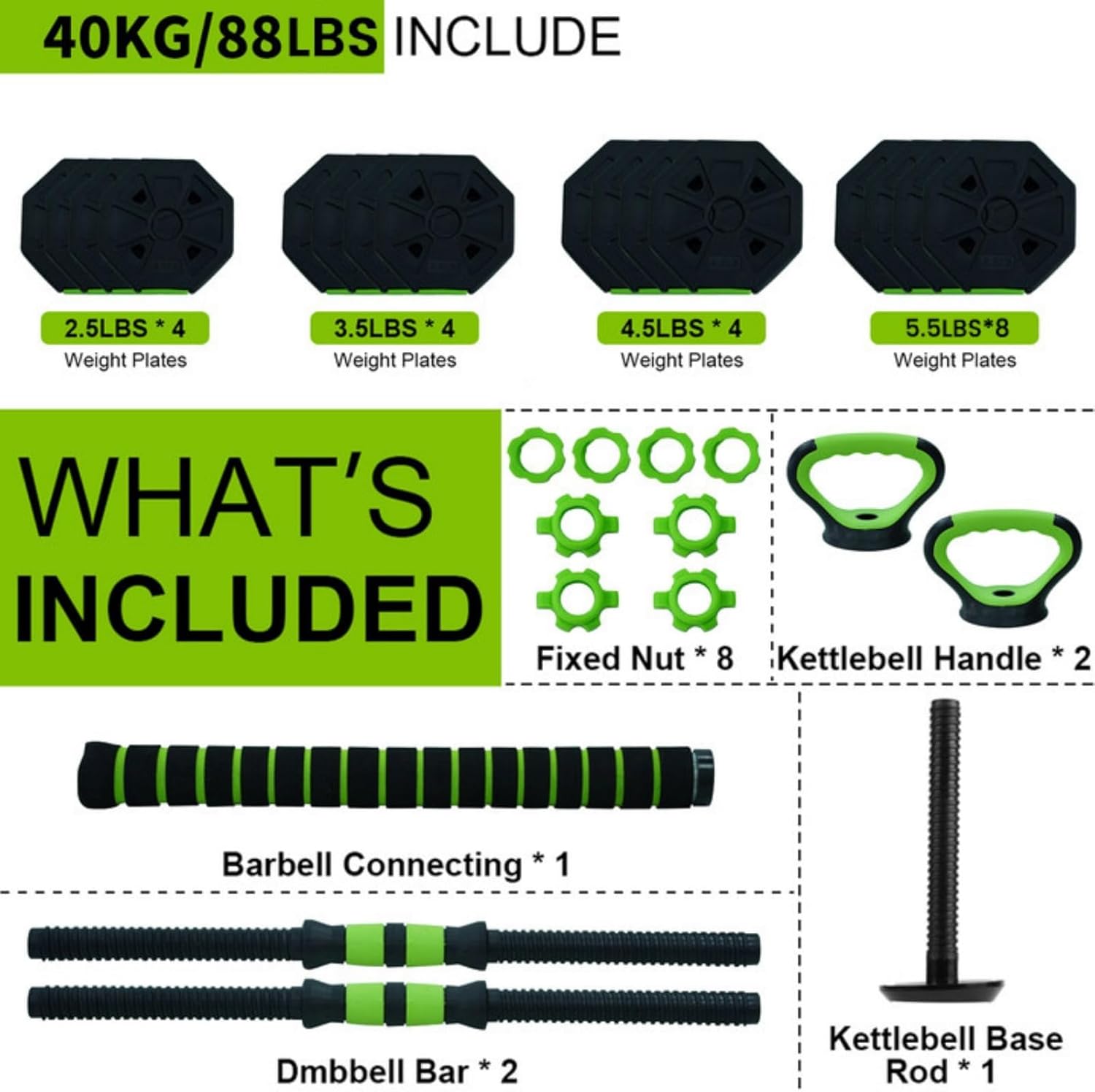Adjustable Dumbbell Set,30/44/66/88Lbs Free Weight Set with Connector, in1 Dumbbells Set Used as Barbell, Kettlebells, Push up Stand, Weight Set for Home Gym Suitable Men/Women - Image 2