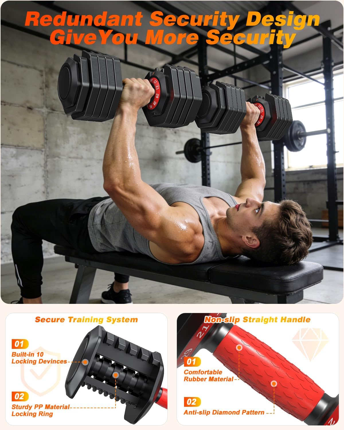 XDDIAS Adjustable Dumbbells Set of 2 for Strength Training, One-Hand Quick Adjust, 25/55/80/90 lbs Options, Anti-Slip Grip Handle, Compact Home Gym Weights for Men Women - Image 6